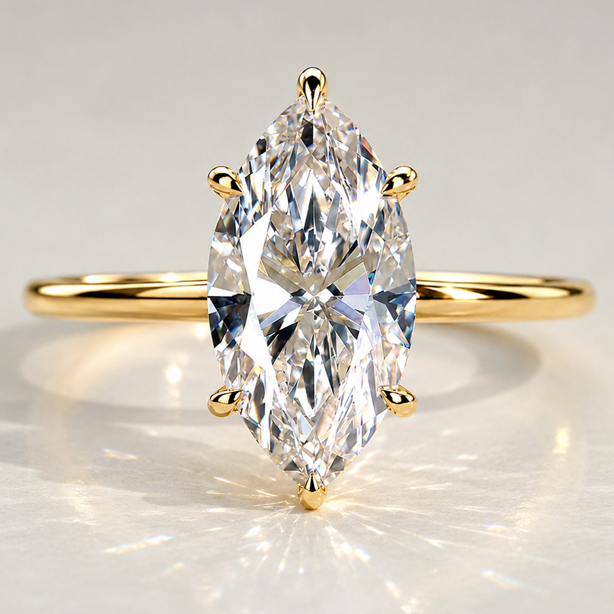 Solitaire Modern Minimalist Design Marquise Cut Lab Grown Diamond Standard Basket Knife Edge Shank Polished Engagement Rings #MCERL0011