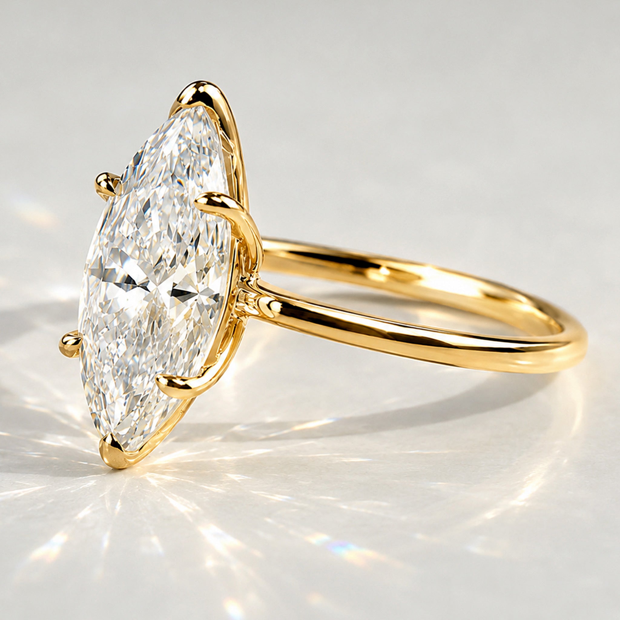Solitaire Modern Minimalist Design Marquise Cut Lab Grown Diamond Standard Basket Knife Edge Shank Polished Engagement Rings #MCERL0011
