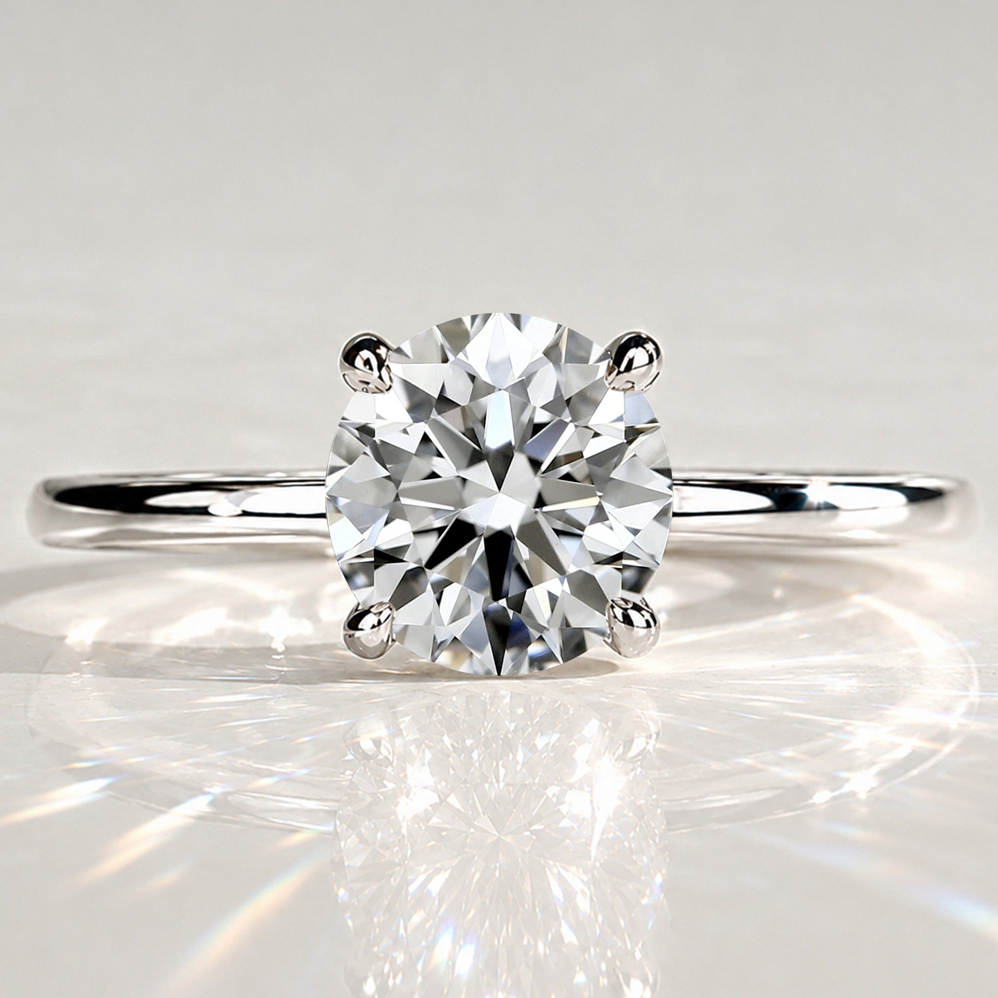 Solitaire Modern Minimalist Design Round Cut Lab Grown Diamond Tulip Basket Knife Edge Shank Polished Engagement Rings #MCERL0013
