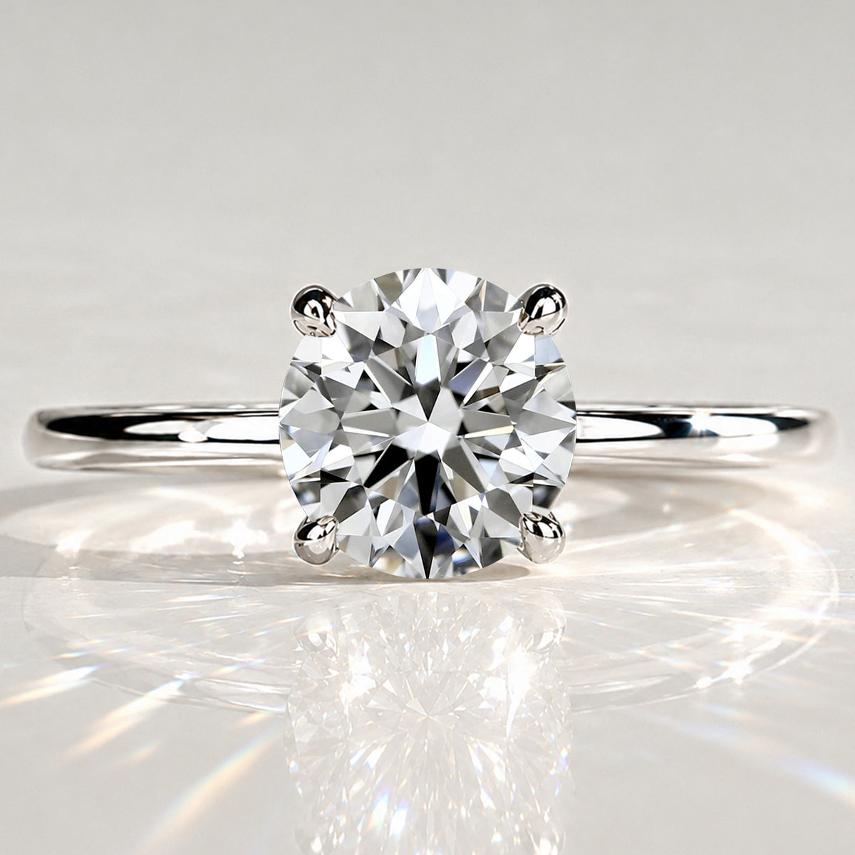 Solitaire Modern Minimalist Design Round Cut Lab Grown Diamond Tulip Basket Knife Edge Shank Polished Engagement Rings #MCERL0013