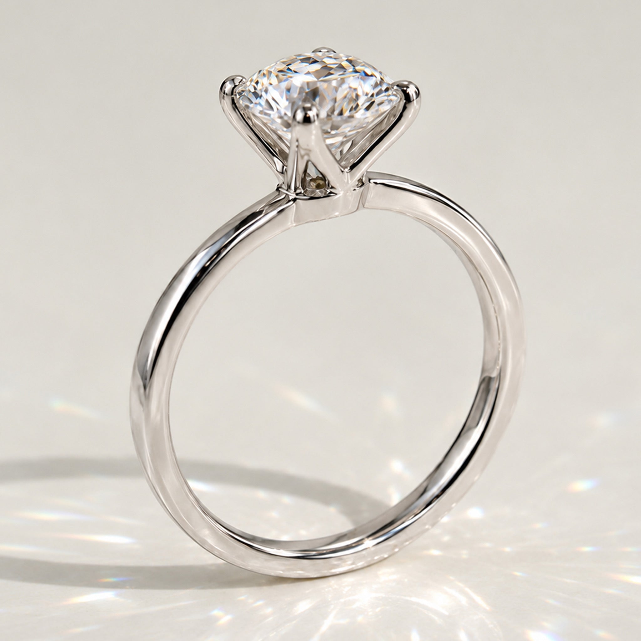 Solitaire Modern Minimalist Design Round Cut Lab Grown Diamond Tulip Basket Knife Edge Shank Polished Engagement Rings #MCERL0013
