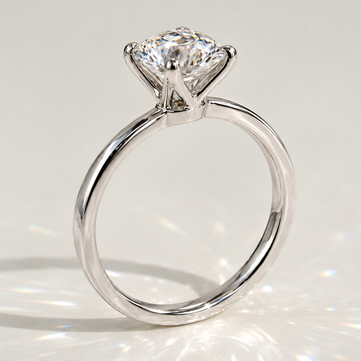Solitaire Modern Minimalist Design Round Cut Lab Grown Diamond Tulip Basket Knife Edge Shank Polished Engagement Rings #MCERL0013
