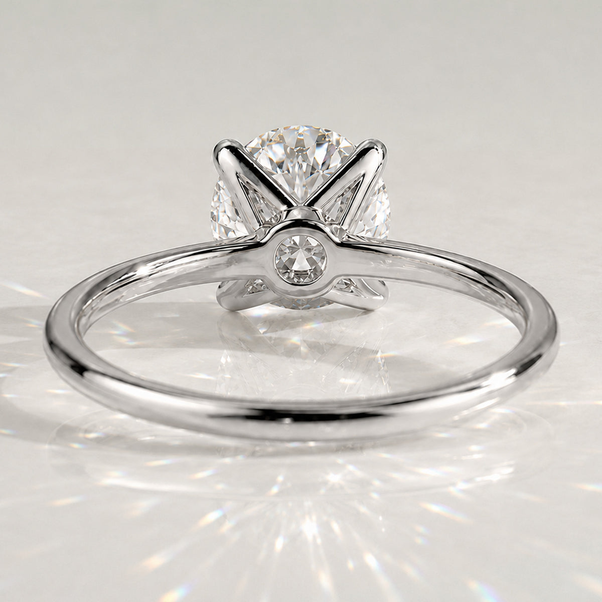 Solitaire Modern Minimalist Design Round Cut Lab Grown Diamond Tulip Basket Knife Edge Shank Polished Engagement Rings #MCERL0013