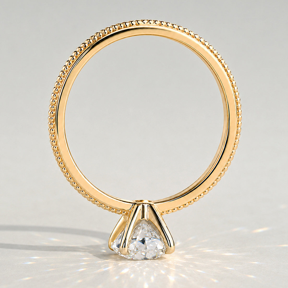 Solitaire Vintage Design Round Cut Lab Grown Diamond Tulip Basket Pave Shank Polished Milgrain Engagement Rings With Accent Diamonds #MCERL0014