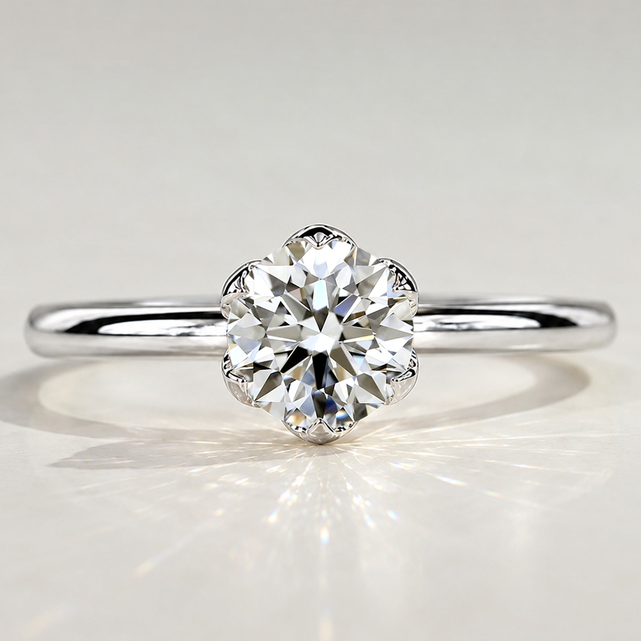 Solitaire Minimalist Nature Inspired Design Round Cut Lab Grown Diamond Tulip Basket Polished Engagement Rings #MCERL0015