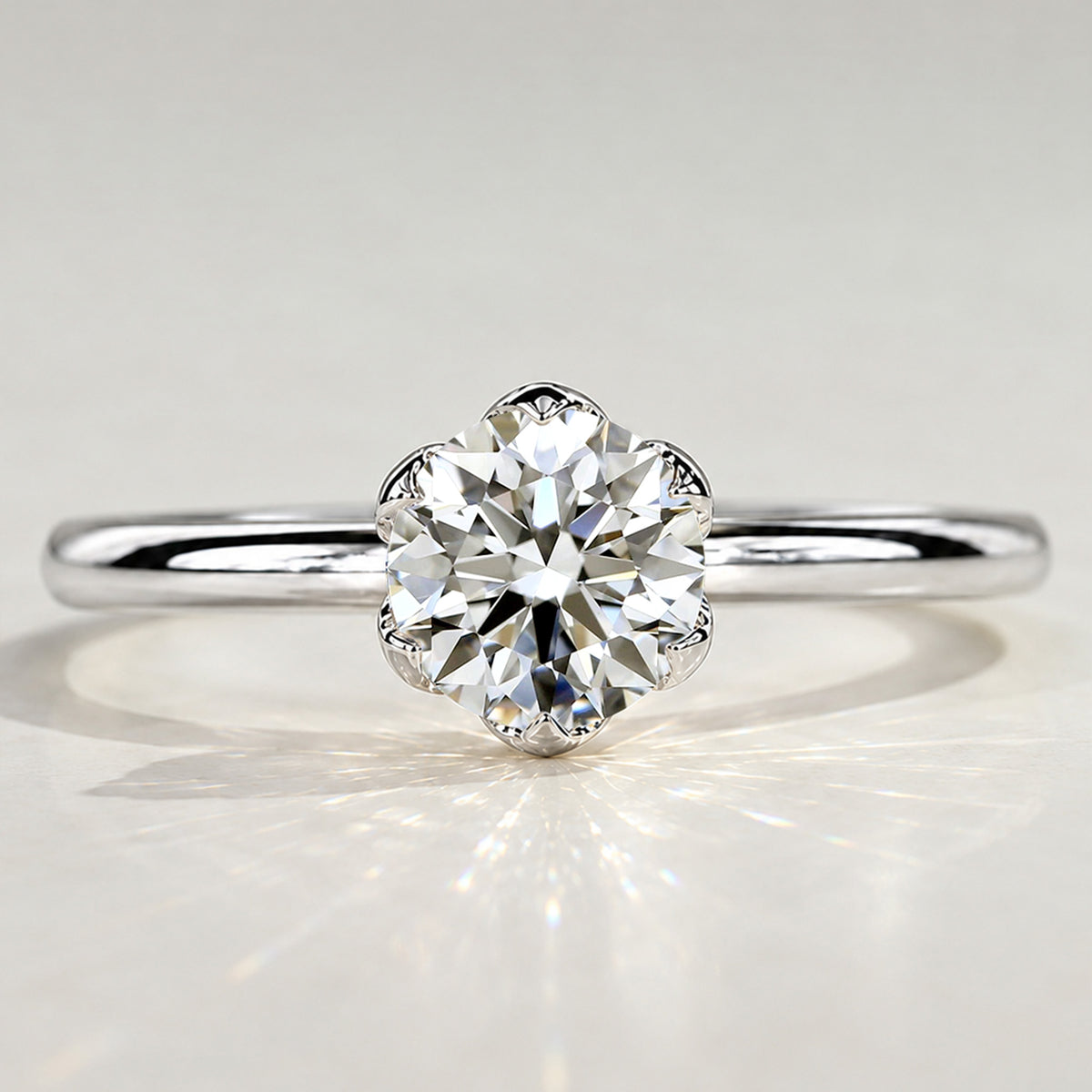 Solitaire Minimalist Nature Inspired Design Round Cut Lab Grown Diamond Tulip Basket Polished Engagement Rings #MCERL0015
