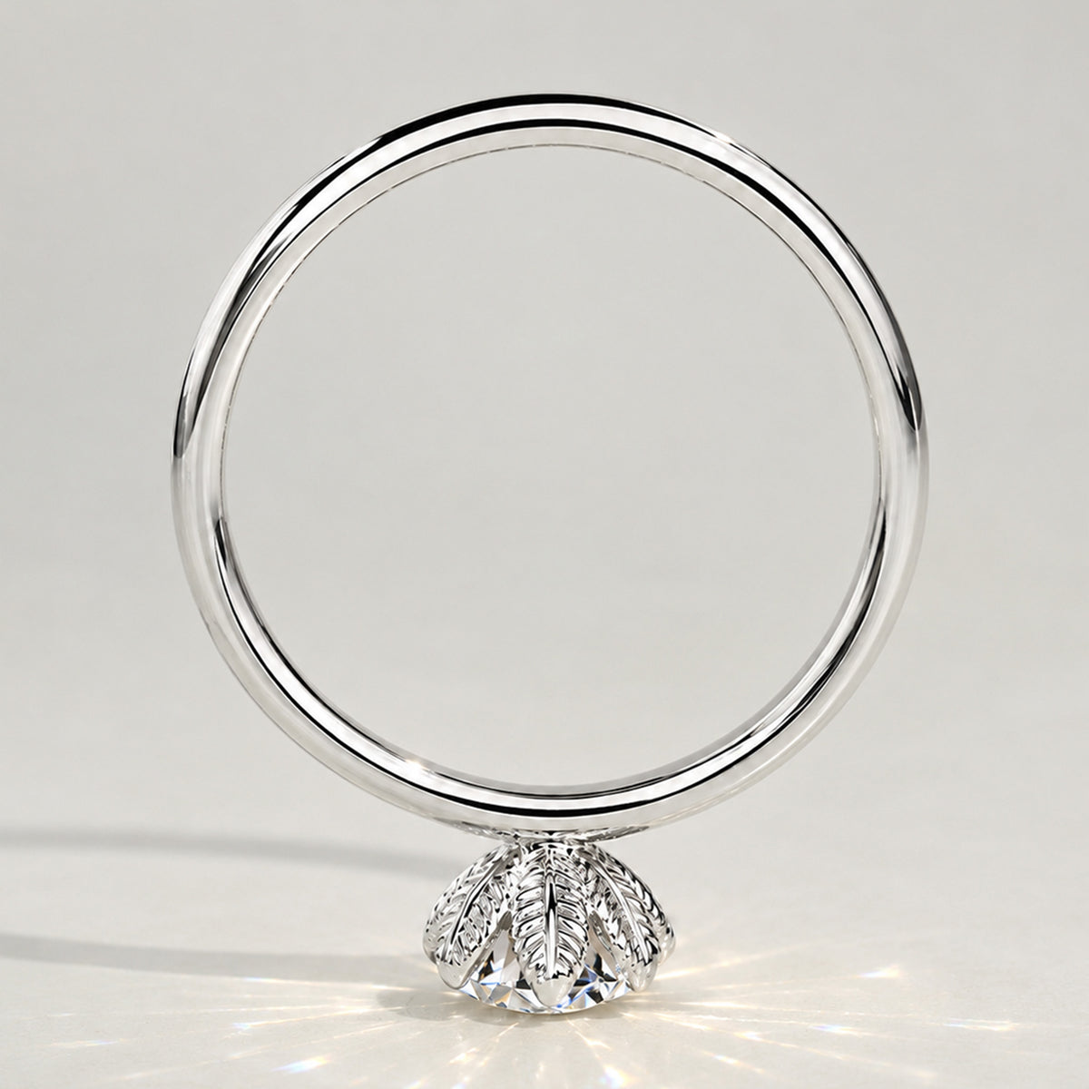 Solitaire Minimalist Nature Inspired Design Round Cut Lab Grown Diamond Tulip Basket Polished Engagement Rings #MCERL0015