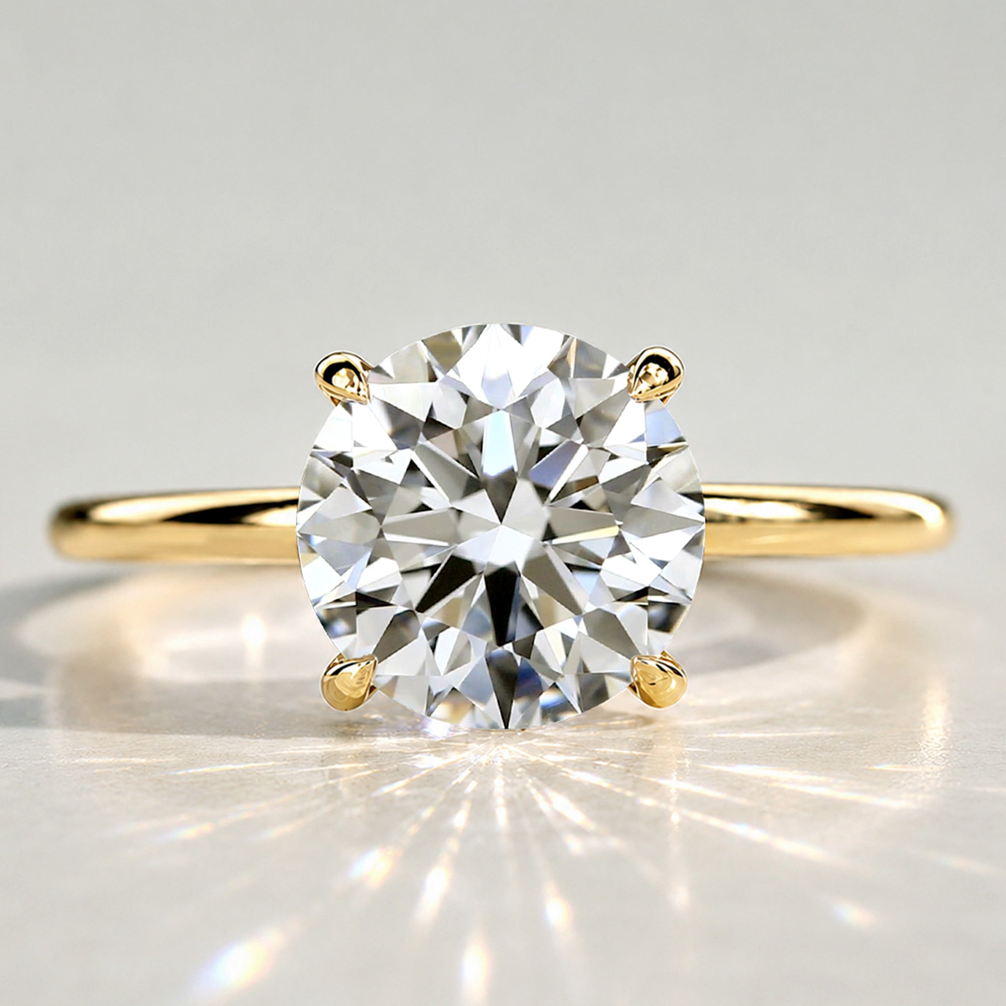 Solitaire Minimalist Modern Design Round Cut Lab Grown Diamond Standard Basket Knife Edge Shank Polished Engagement Rings #MCERL0016