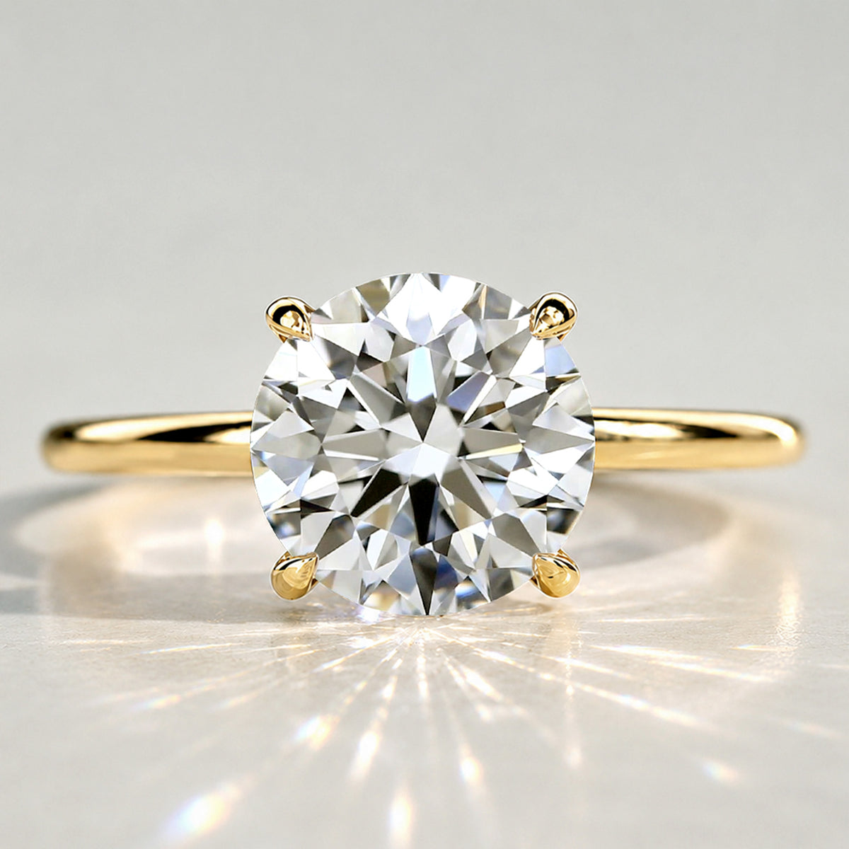 Solitaire Minimalist Modern Design Round Cut Lab Grown Diamond Standard Basket Knife Edge Shank Polished Engagement Rings #MCERL0016