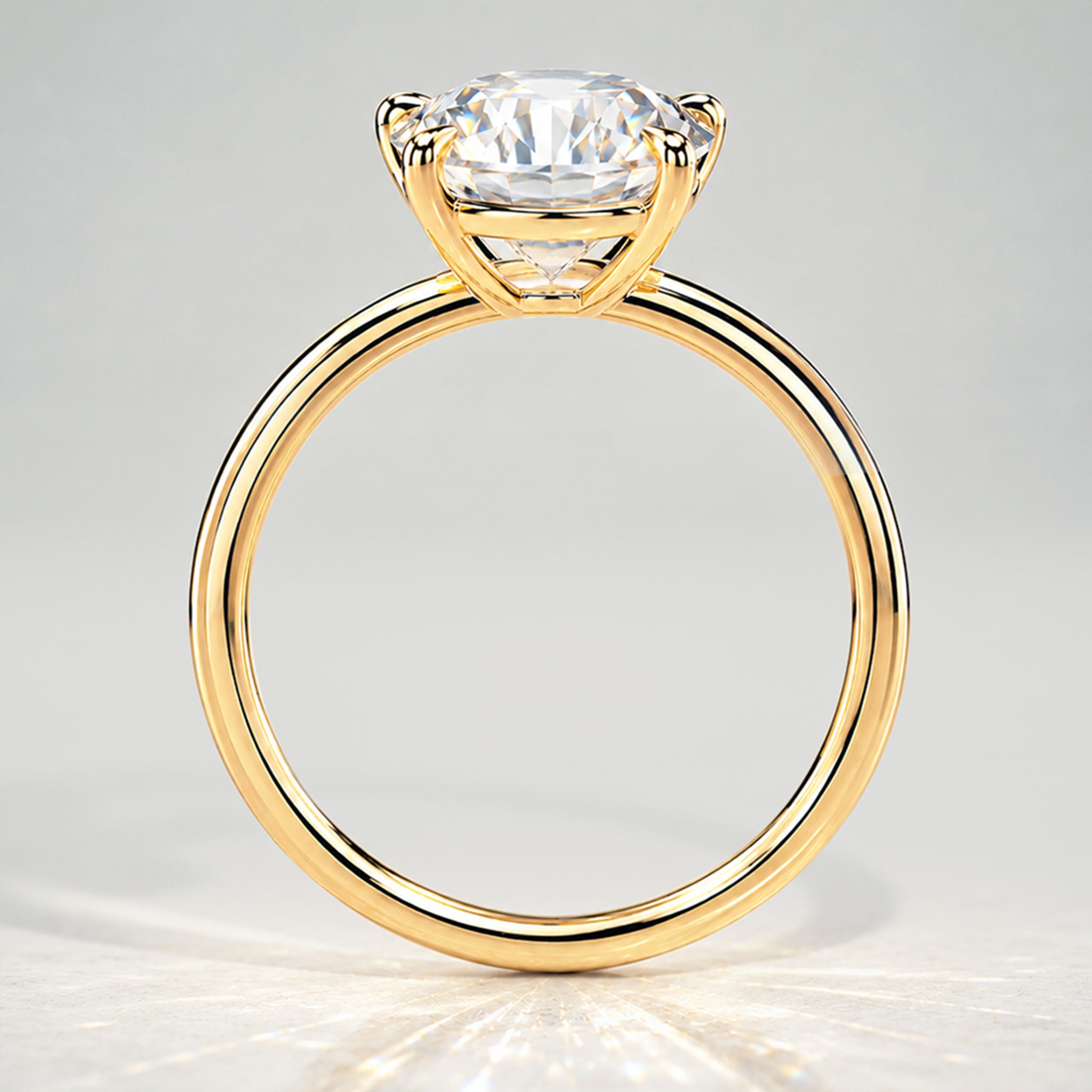 Solitaire Minimalist Modern Design Round Cut Lab Grown Diamond Standard Basket Knife Edge Shank Polished Engagement Rings #MCERL0016