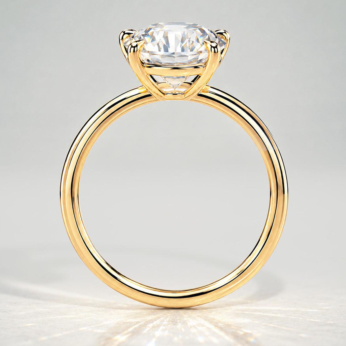 Solitaire Minimalist Modern Design Round Cut Lab Grown Diamond Standard Basket Knife Edge Shank Polished Engagement Rings #MCERL0016