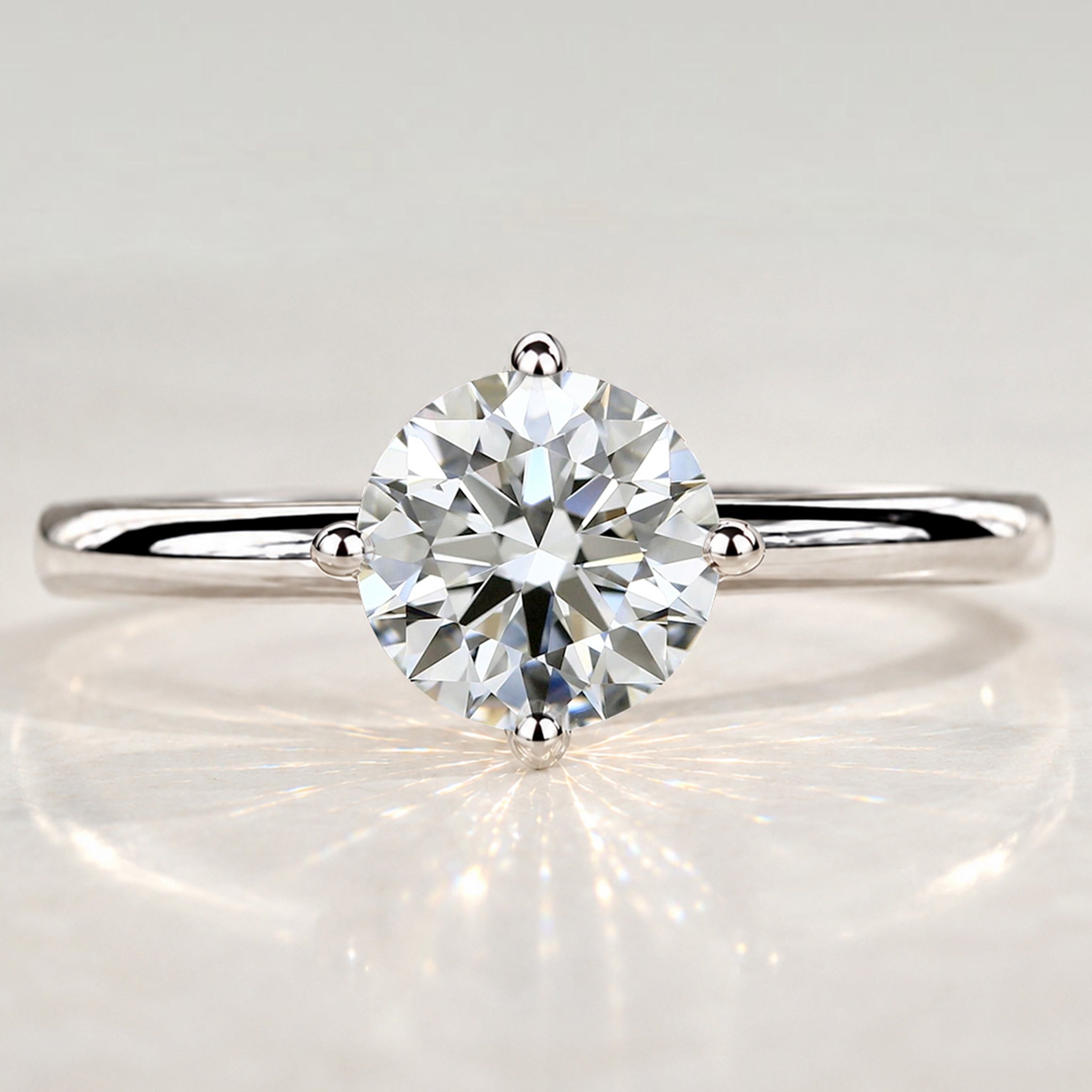 Solitaire Minimalist Modern Design Round Cut Lab Grown Diamond Tulip Basket Knife Edge Shank Polished Engagement Rings #MCERL0017