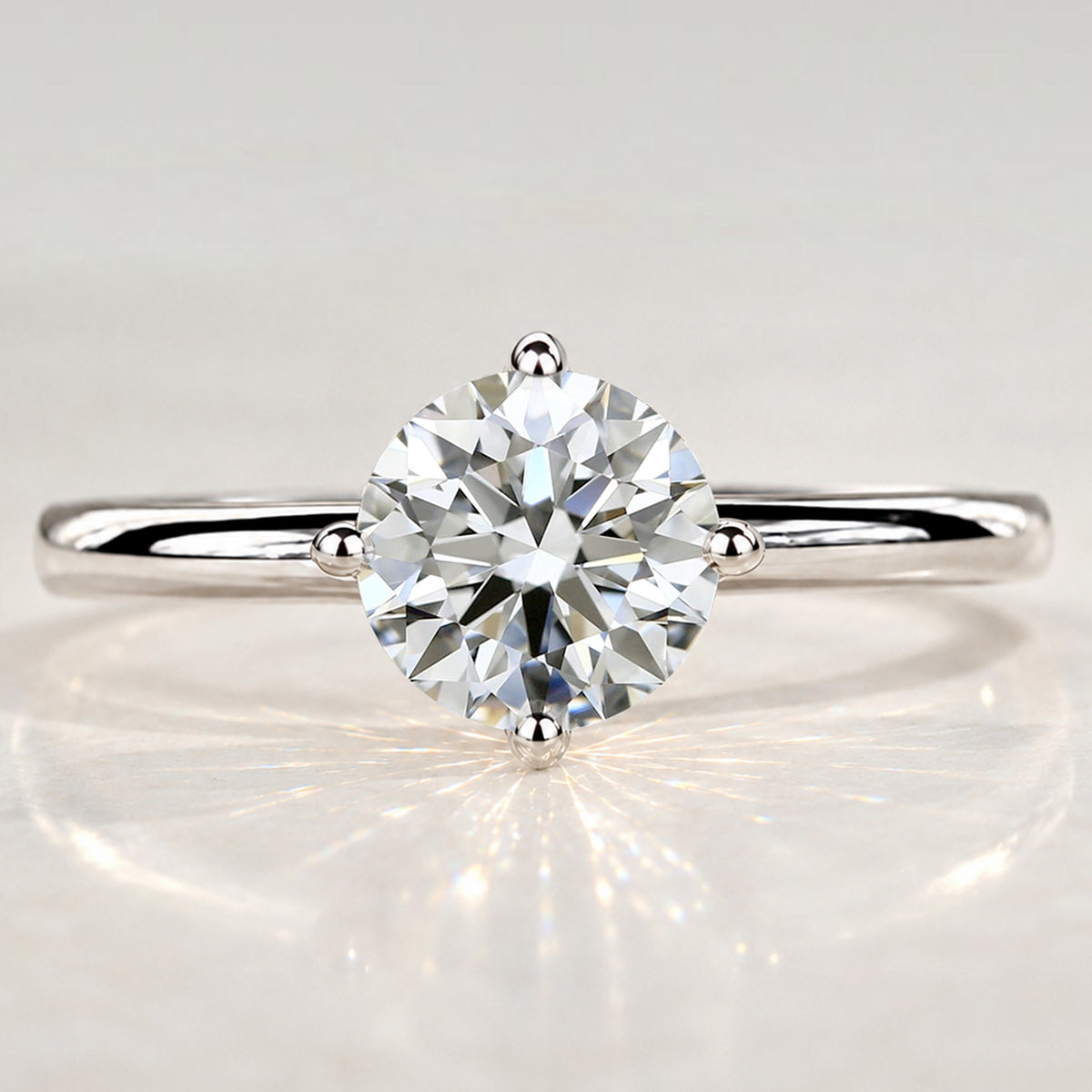 Solitaire Minimalist Modern Design Round Cut Lab Grown Diamond Tulip Basket Knife Edge Shank Polished Engagement Rings #MCERL0017