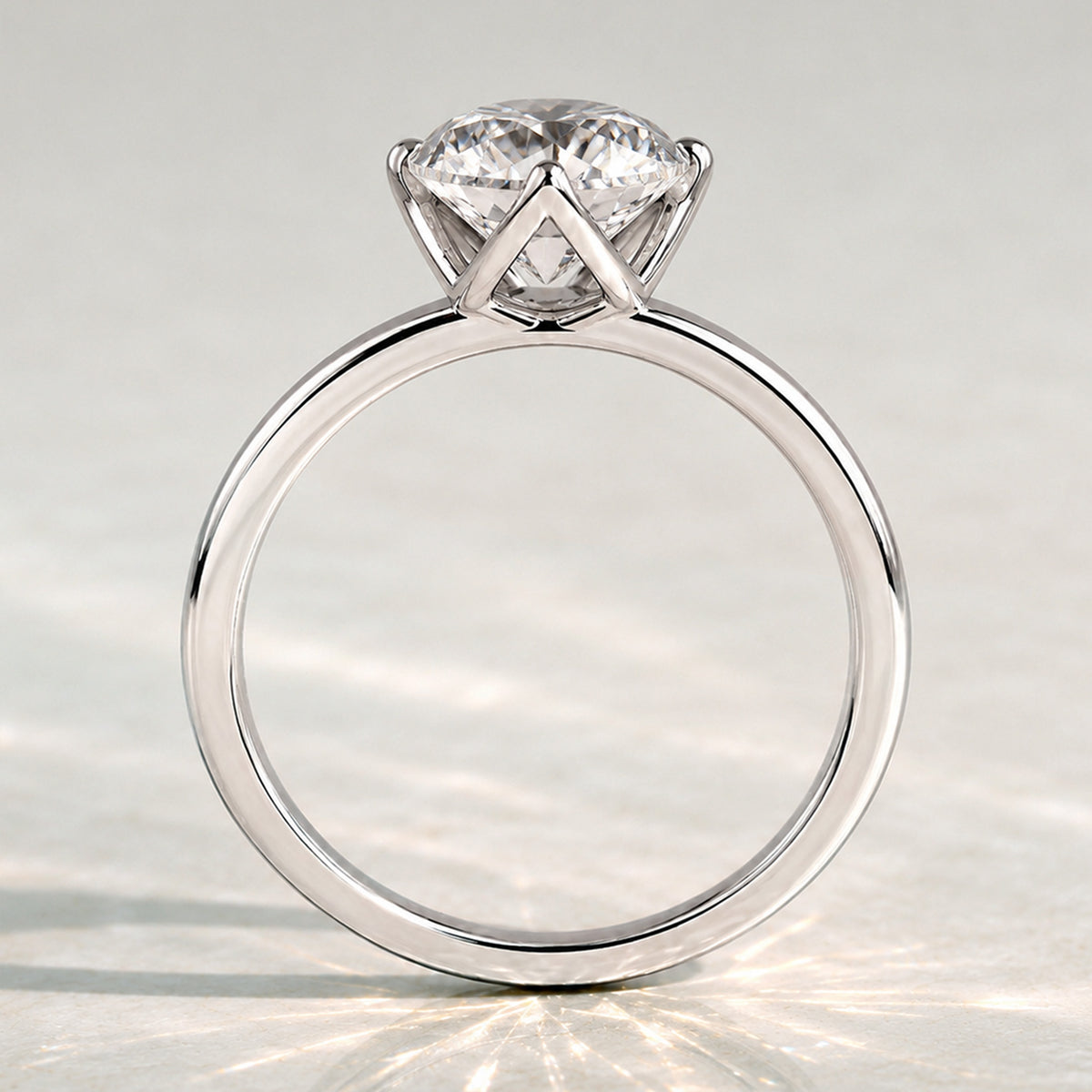 Solitaire Minimalist Modern Design Round Cut Lab Grown Diamond Tulip Basket Knife Edge Shank Polished Engagement Rings #MCERL0017