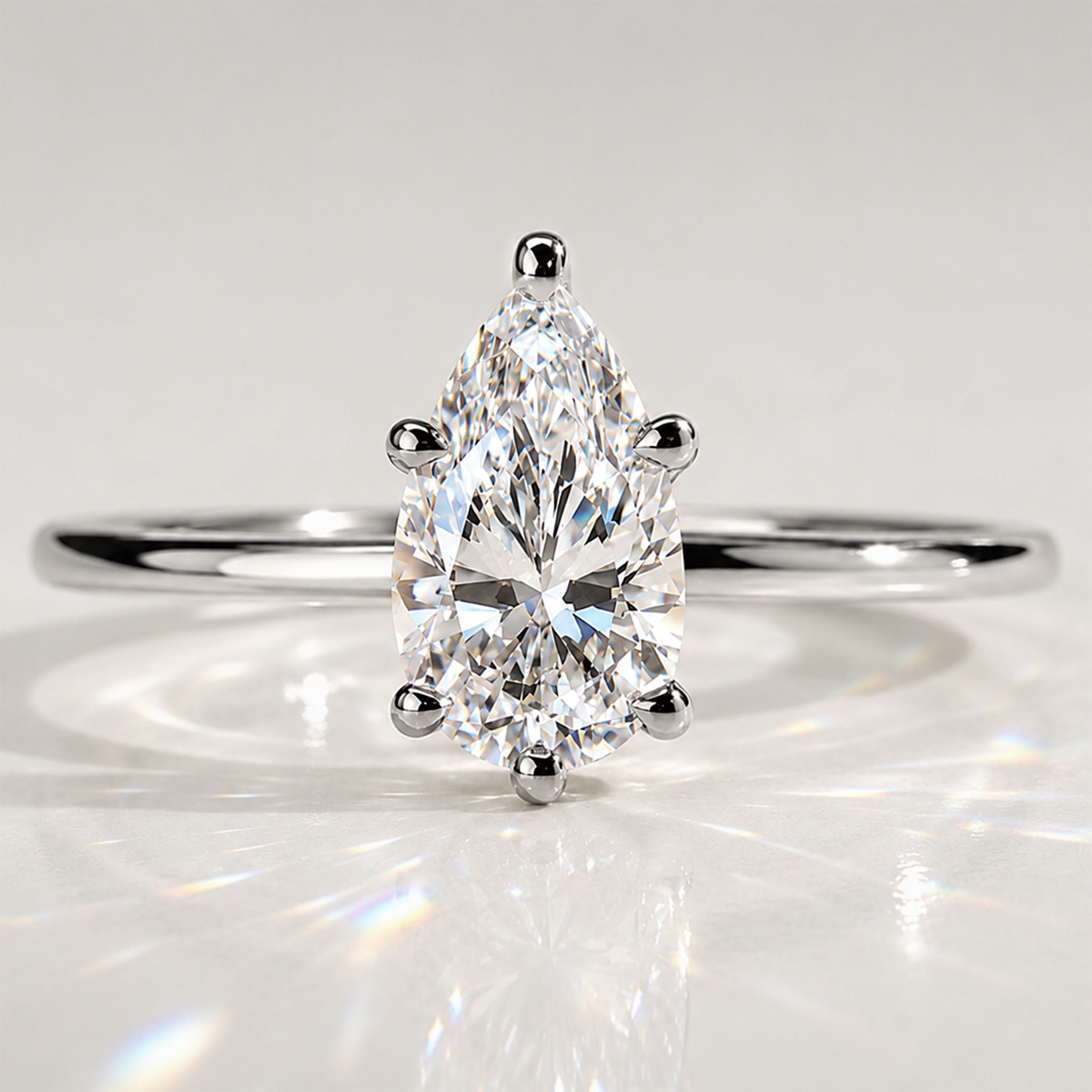 Solitaire Modern Minimalist Design Pear Cut Lab Grown Diamond Standard Basket Knife Edge Shank Polished Engagement Ring #MCERL0023