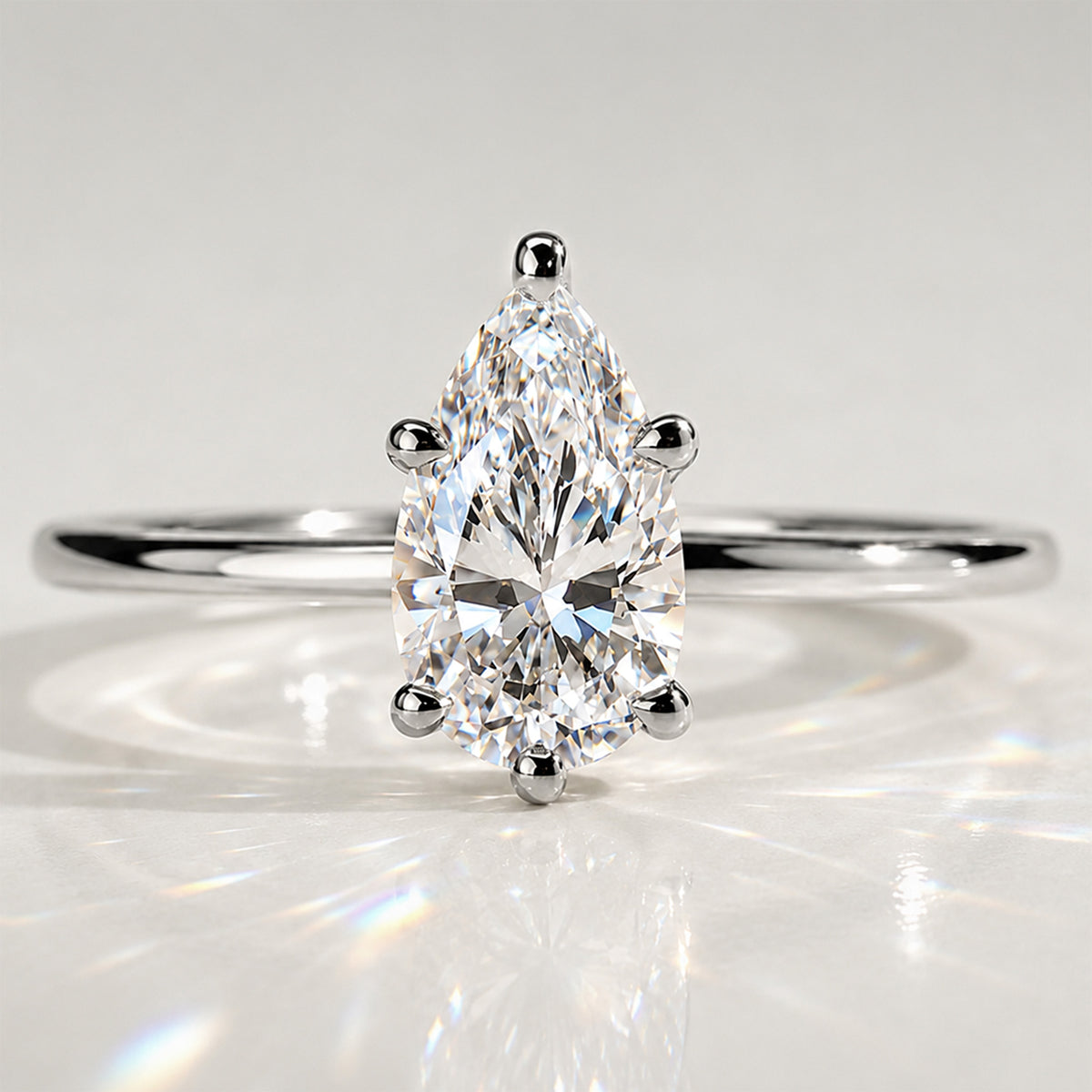 Solitaire Modern Minimalist Design Pear Cut Lab Grown Diamond Standard Basket Knife Edge Shank Polished Engagement Ring #MCERL0023