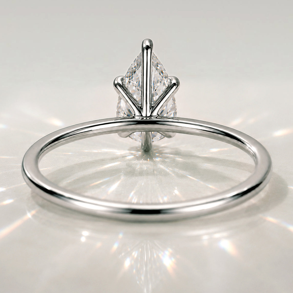 Solitaire Modern Minimalist Design Pear Cut Lab Grown Diamond Standard Basket Knife Edge Shank Polished Engagement Ring #MCERL0023