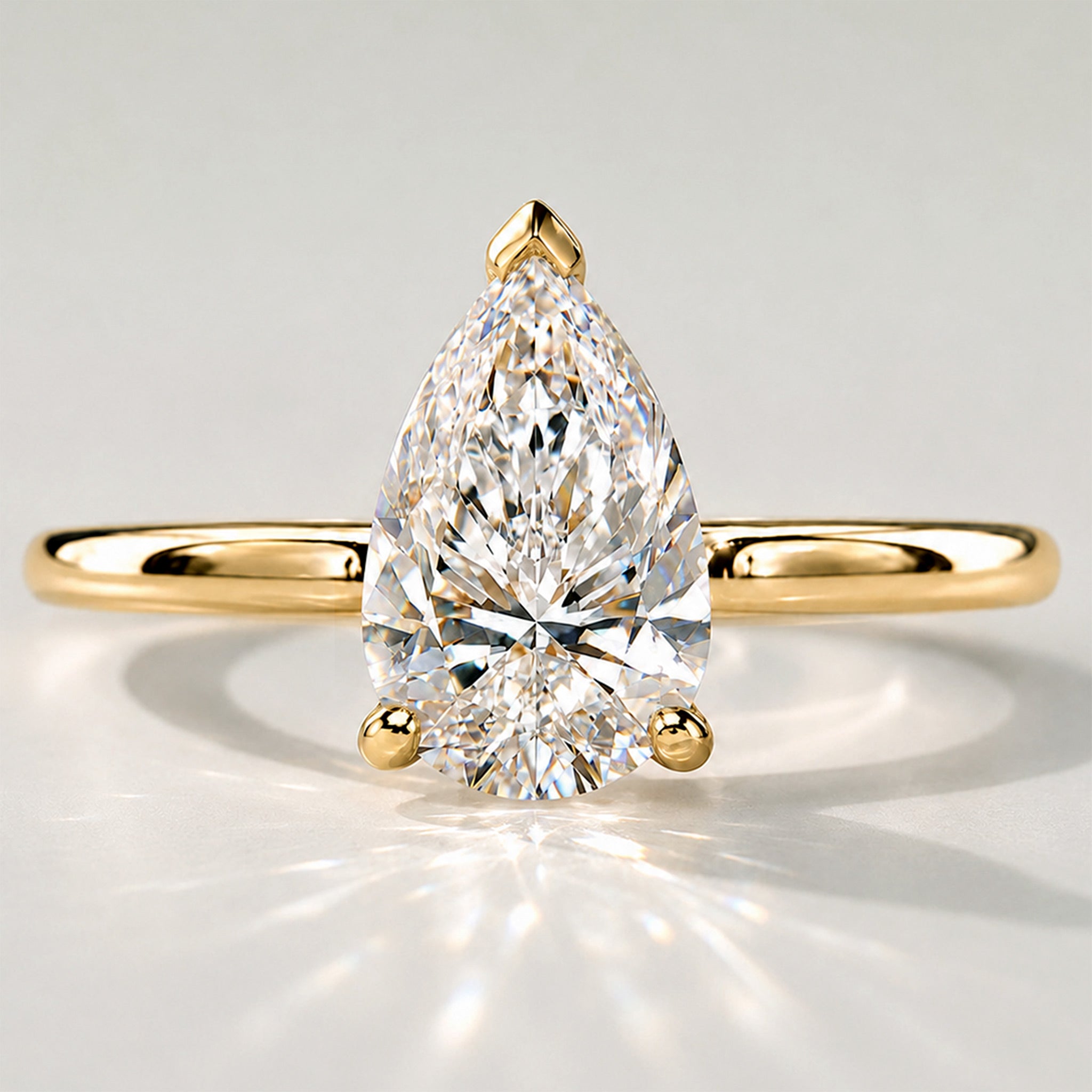 Solitaire Minimalist Design Pear Cut Lab Grown Diamond Trellis Basket Polished Engagement Ring #MCERL0024