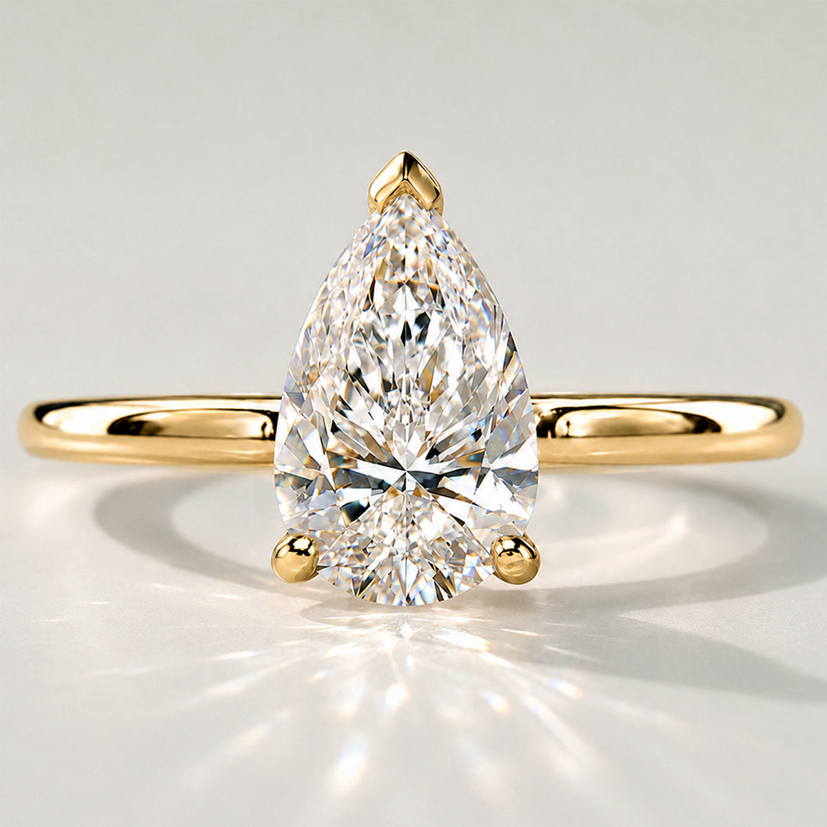 Solitaire Minimalist Design Pear Cut Lab Grown Diamond Trellis Basket Polished Engagement Ring #MCERL0024