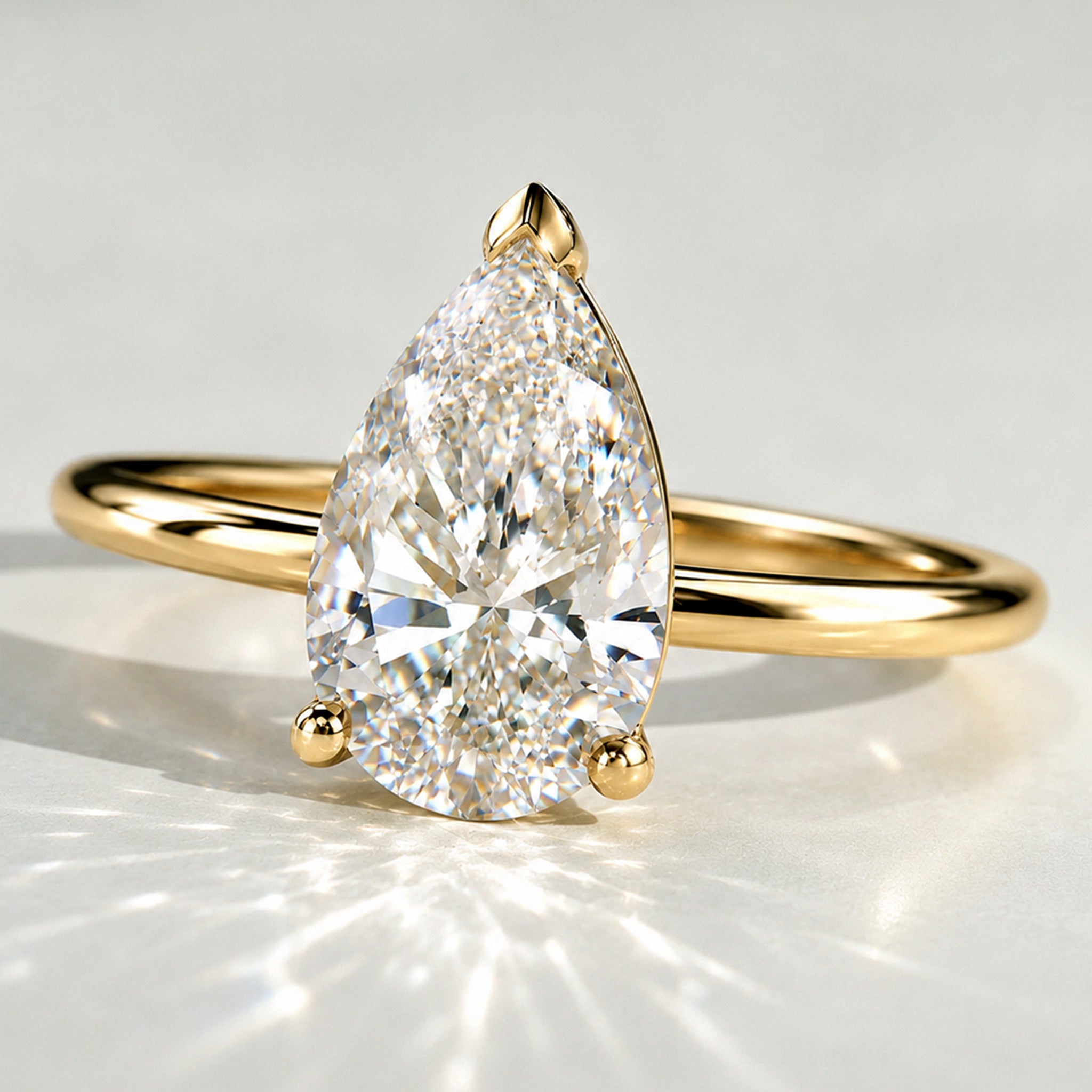 Solitaire Minimalist Design Pear Cut Lab Grown Diamond Trellis Basket Polished Engagement Ring #MCERL0024