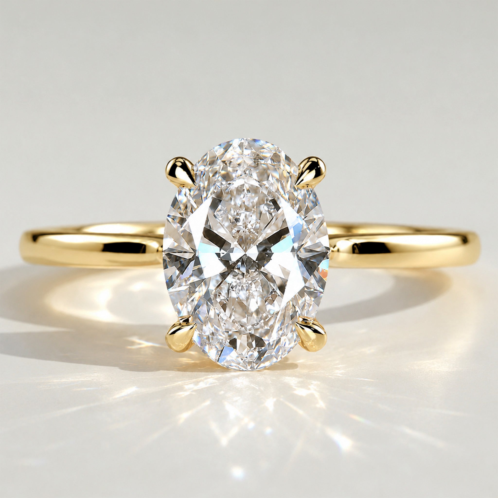 Solitaire Minimalist Design Oval Cut Lab Grown Diamond Cathedral Basket Tapered Shank Polished Engagement Rings #MCERL0034
