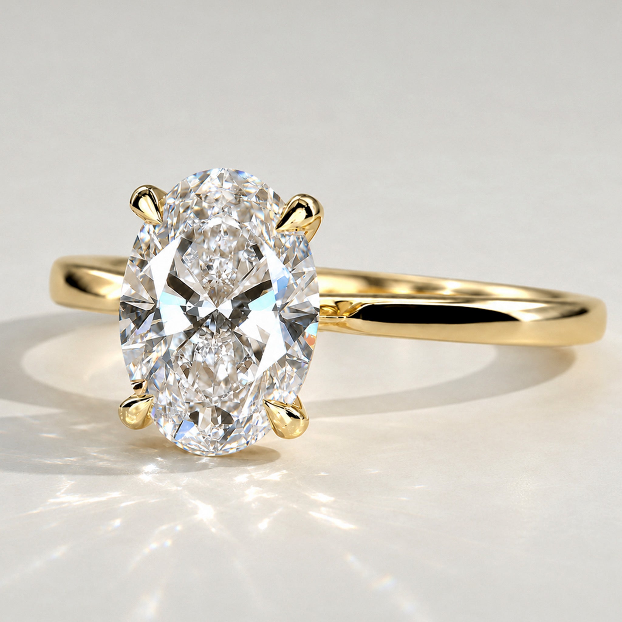 Solitaire Minimalist Design Oval Cut Lab Grown Diamond Cathedral Basket Tapered Shank Polished Engagement Rings #MCERL0034