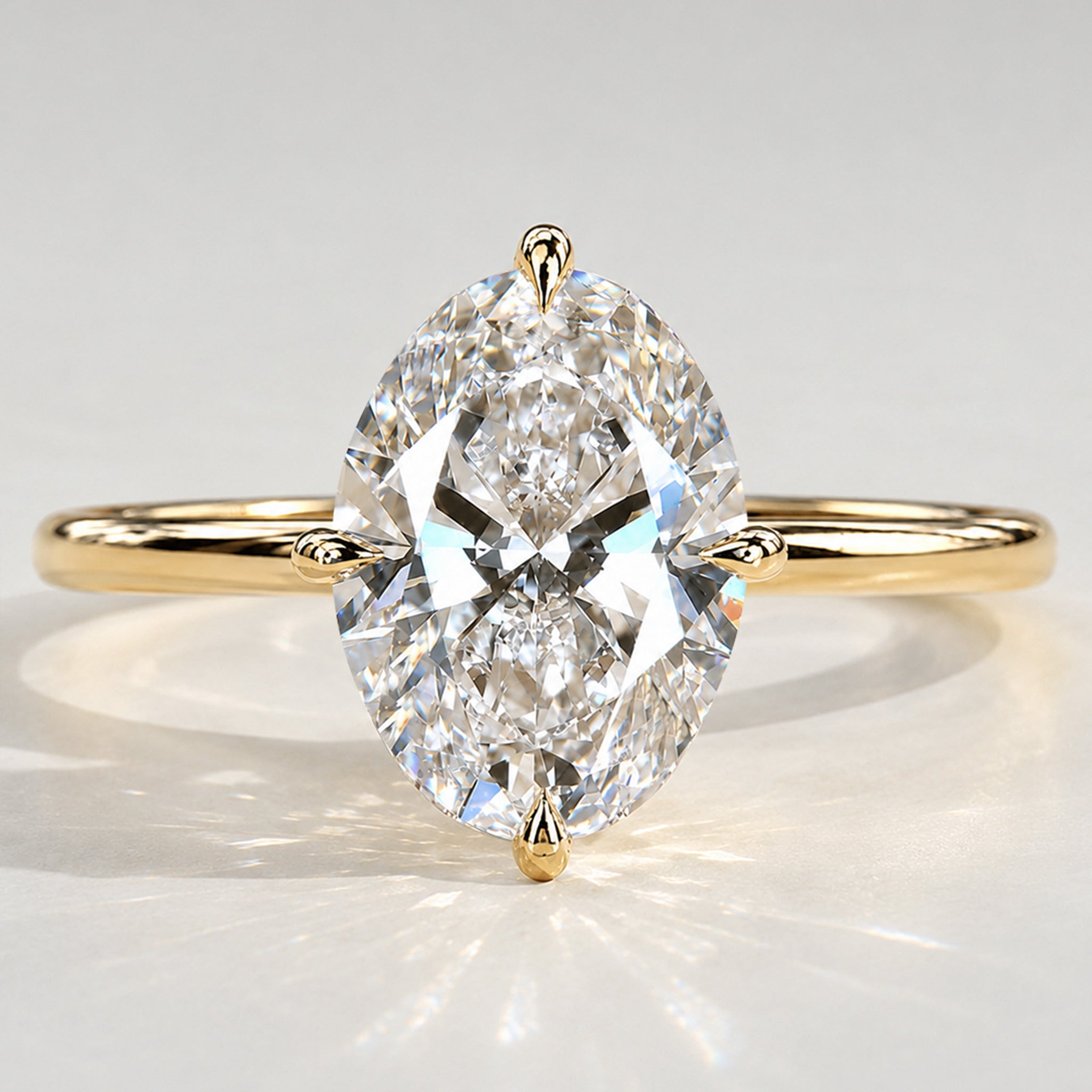 Solitaire Minimalist Modern Design Oval Cut Lab Grown Diamond Standard Basket Polished Engagement Ring #MCERL0036