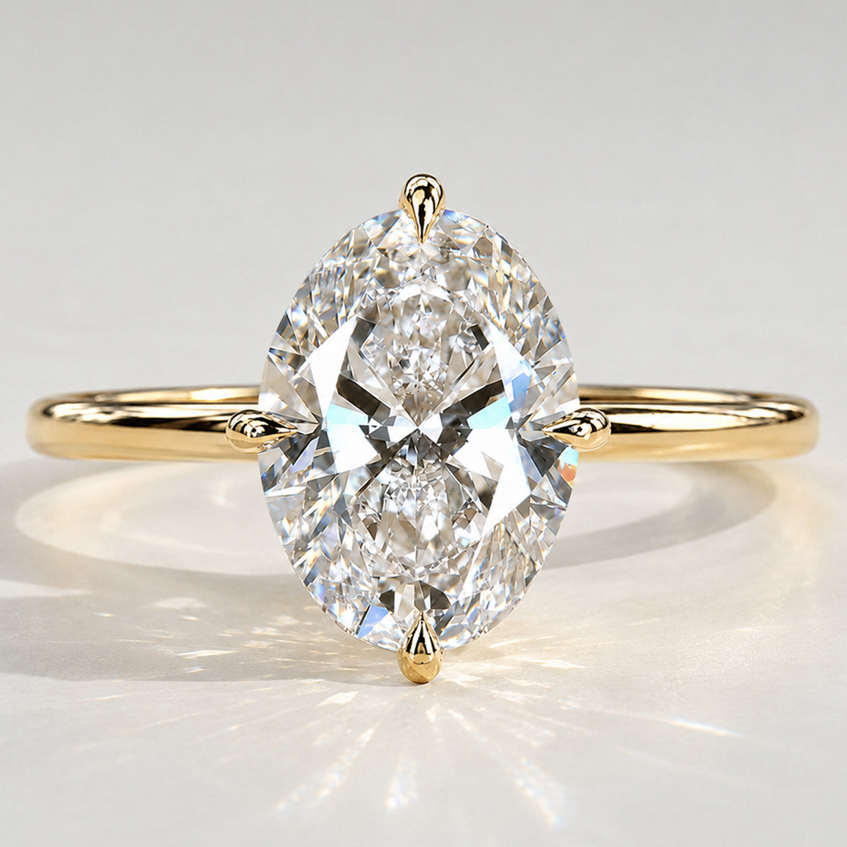 Solitaire Minimalist Modern Design Oval Cut Lab Grown Diamond Standard Basket Polished Engagement Ring #MCERL0036