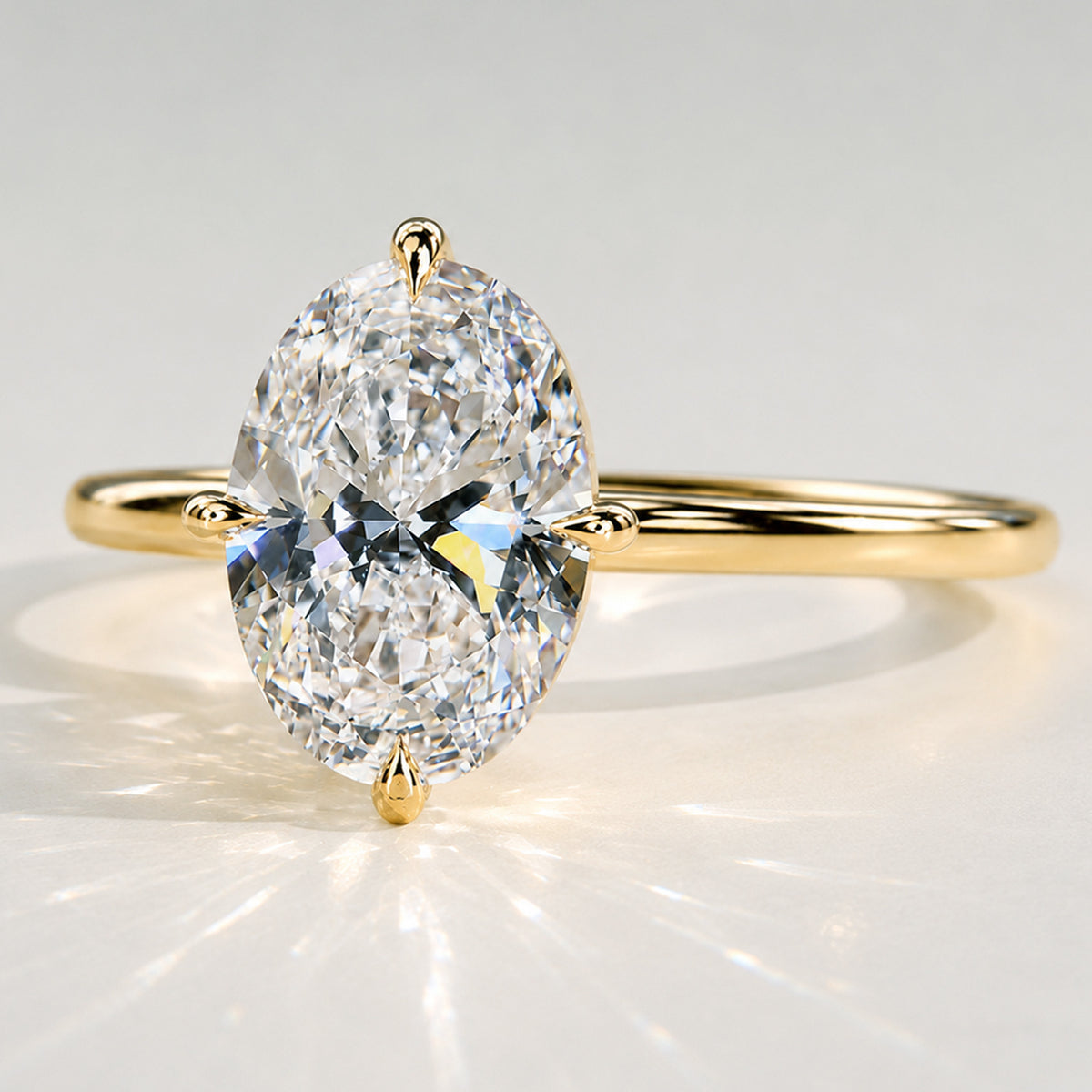 Solitaire Minimalist Modern Design Oval Cut Lab Grown Diamond Standard Basket Polished Engagement Ring #MCERL0036