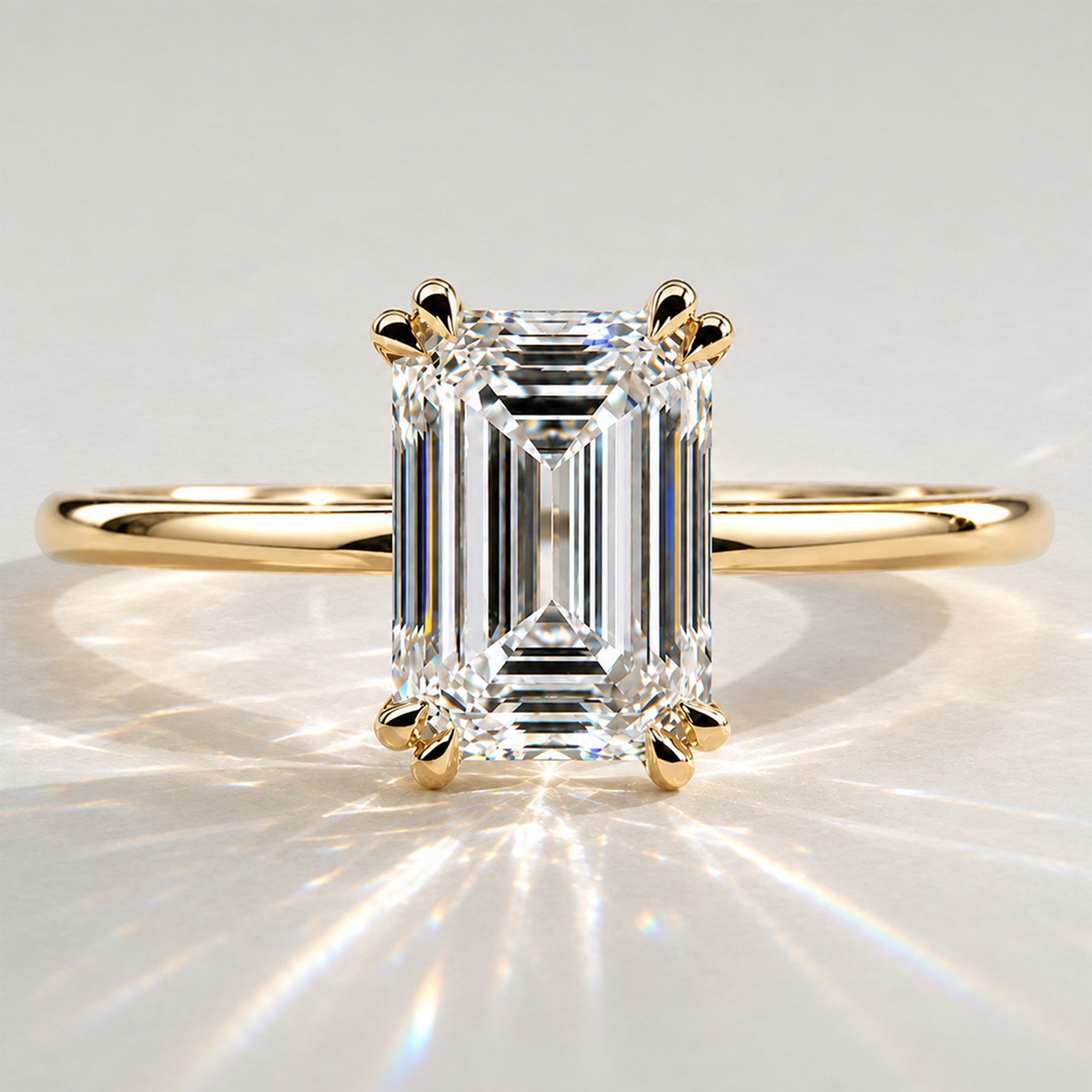Solitaire Minimalist Design Emerald Cut Lab Grown Diamond Engagement Rings #MCERL0003