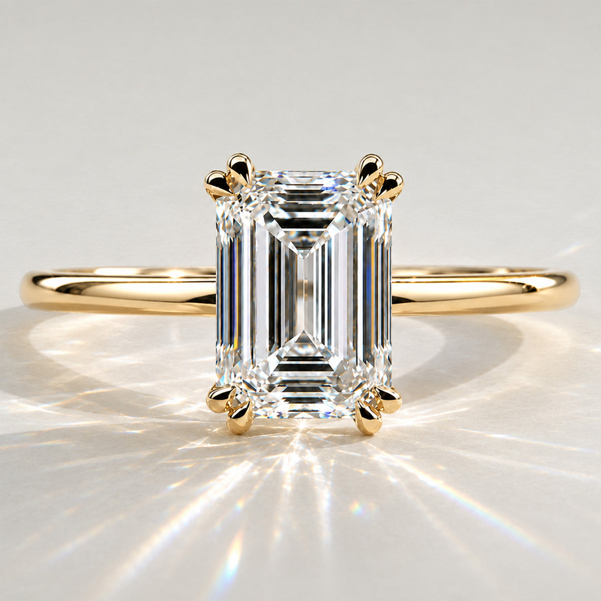 Solitaire Minimalist Design Emerald Cut Lab Grown Diamond Engagement Rings #MCERL0003