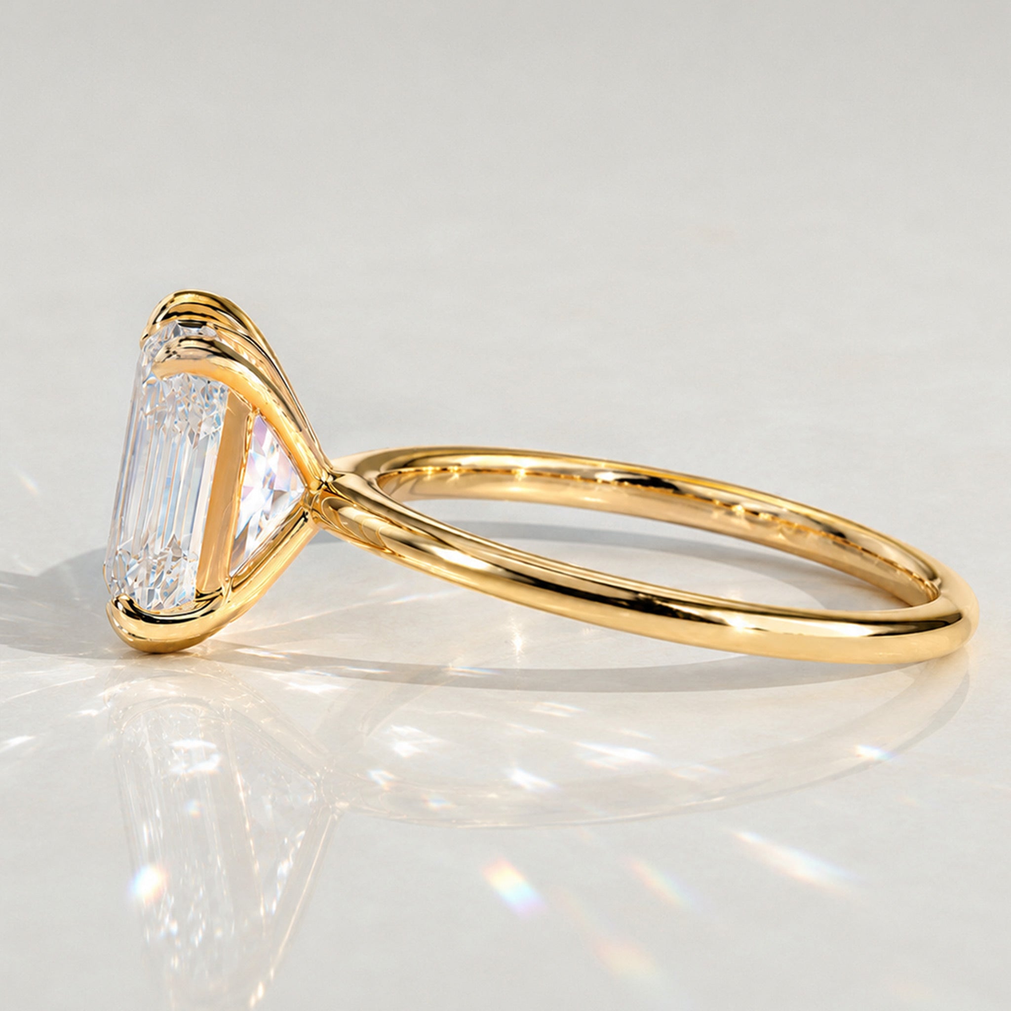 Solitaire Minimalist Design Emerald Cut Lab Grown Diamond Engagement Rings #MCERL0003