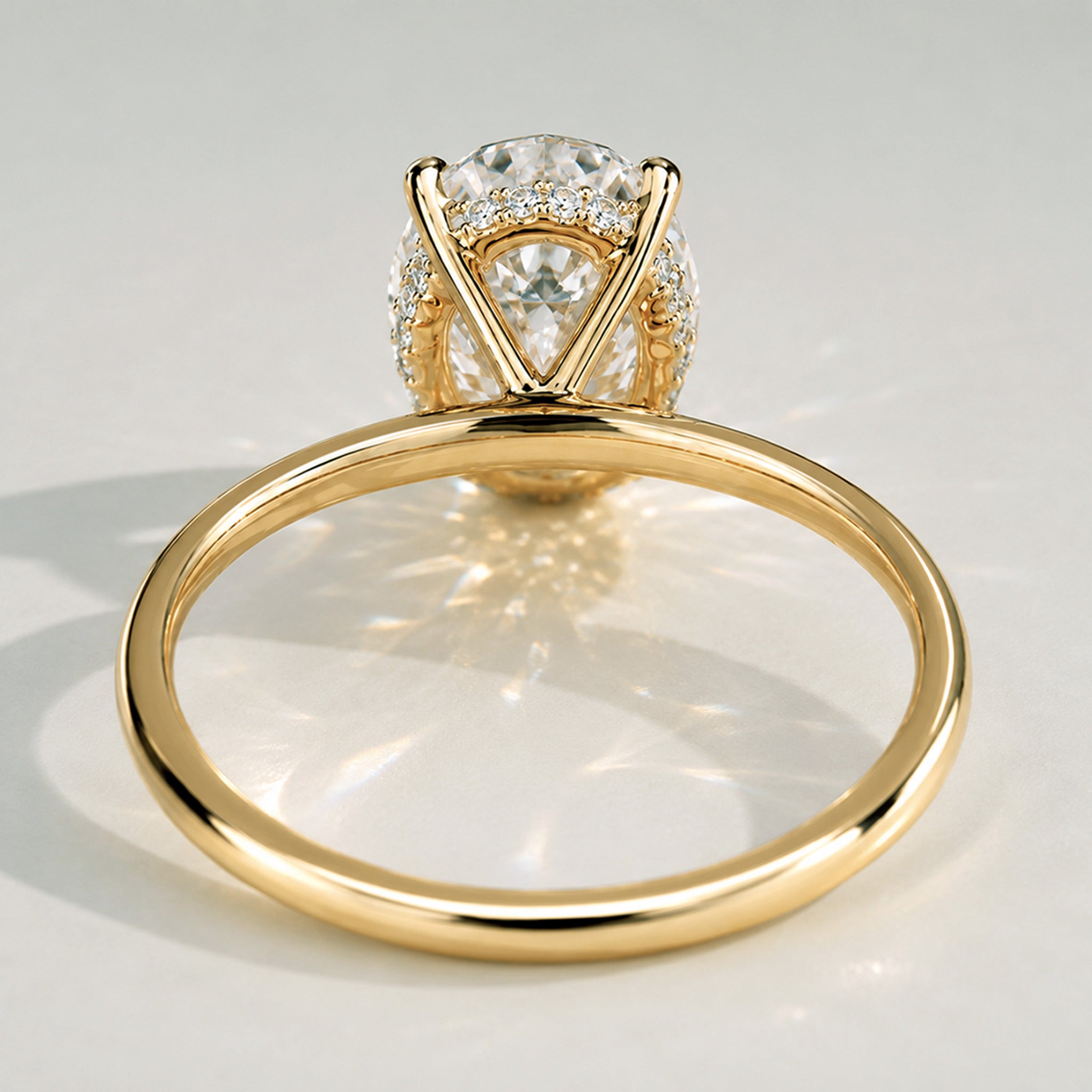 Classic Oval Cut Lab Grown Diamond Hidden Halo Basket Polished Engagement Ring With Round Cut Accent Stones#MCERL0049