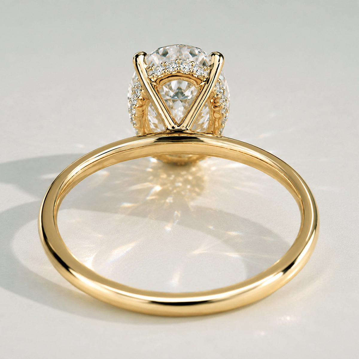 Classic Oval Cut Lab Grown Diamond Hidden Halo Basket Polished Engagement Ring With Round Cut Accent Stones#MCERL0049