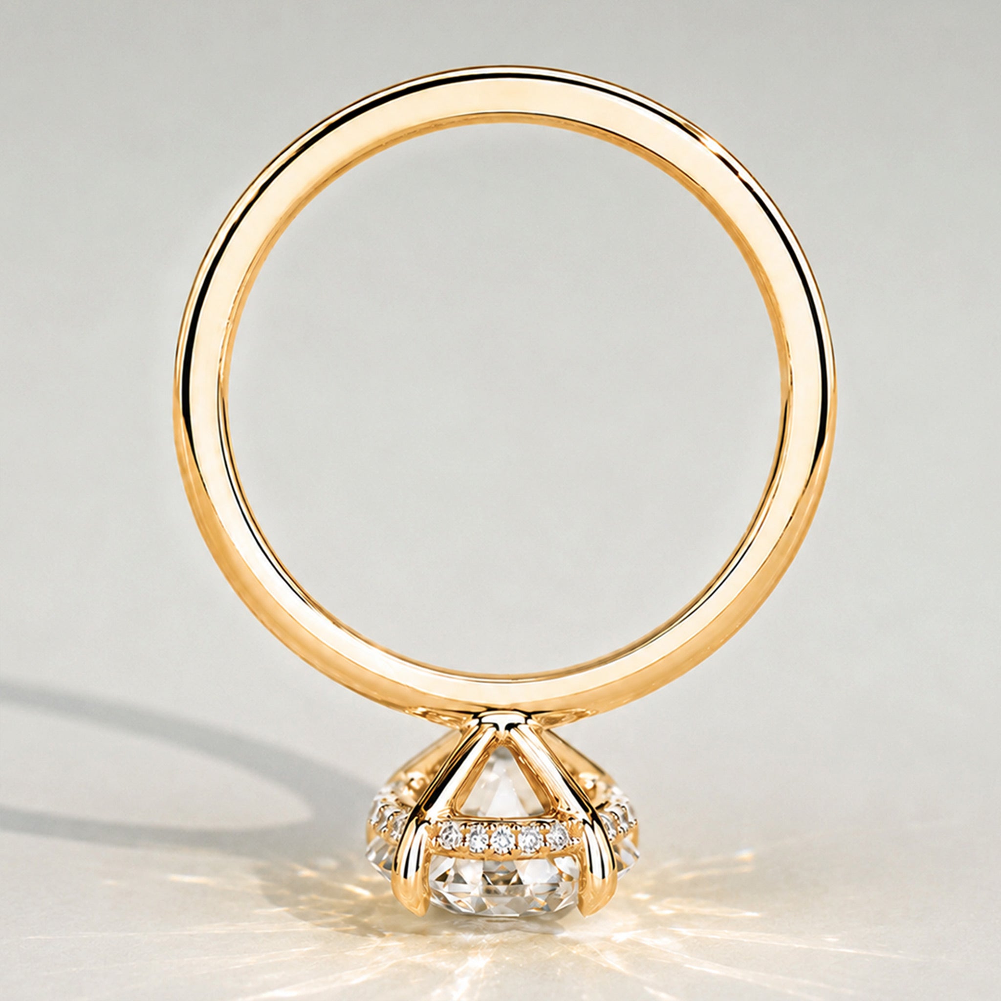 Classic Oval Cut Lab Grown Diamond Hidden Halo Basket Polished Engagement Ring With Round Cut Accent Stones#MCERL0049