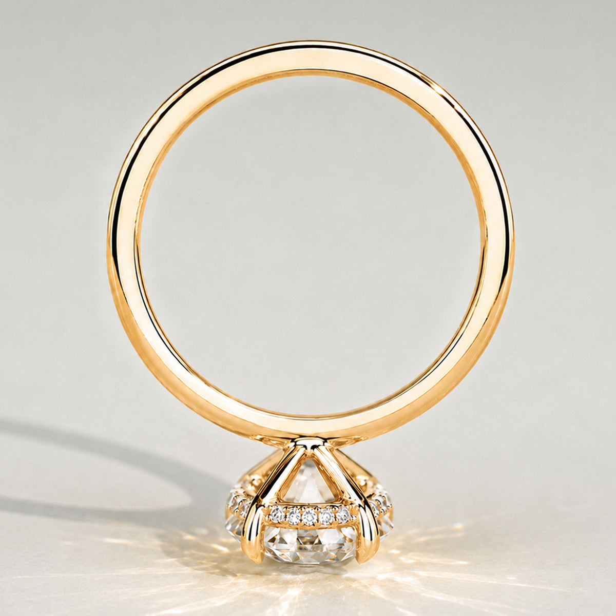 Classic Oval Cut Lab Grown Diamond Hidden Halo Basket Polished Engagement Ring With Round Cut Accent Stones#MCERL0049