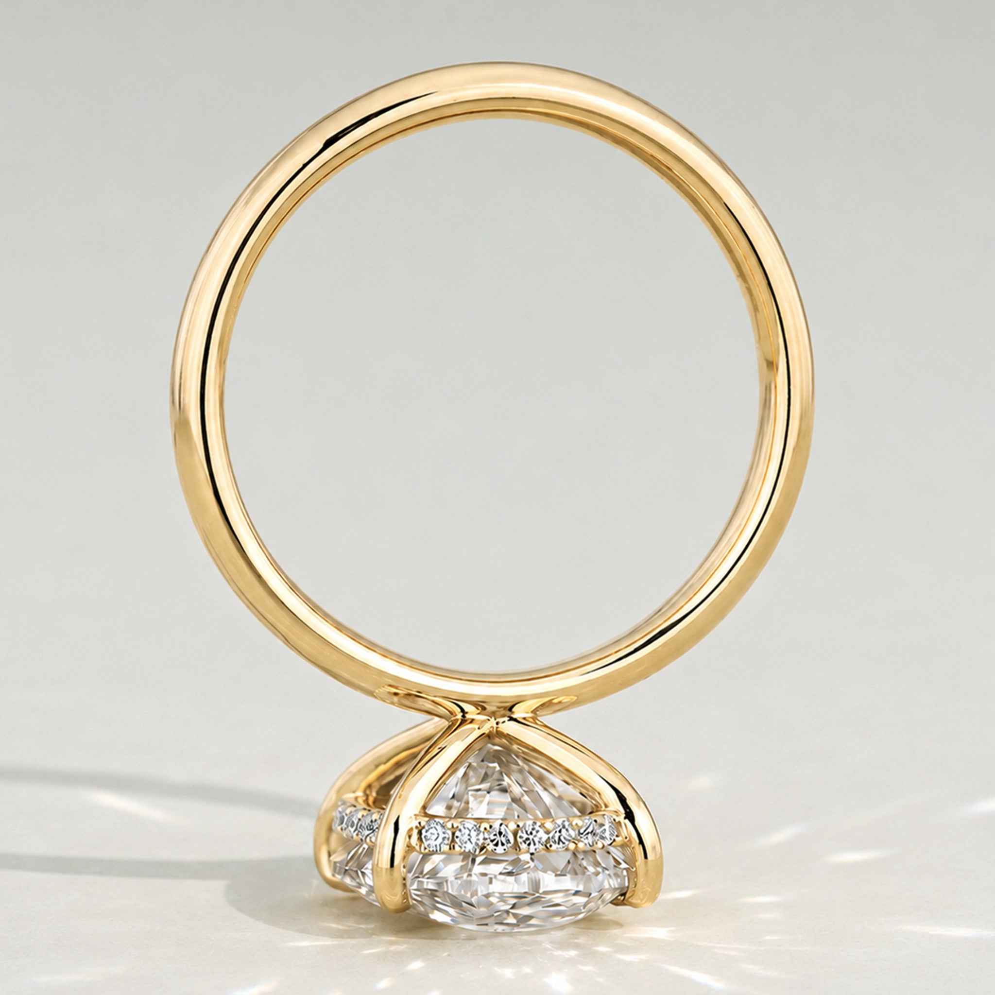 Classic Hidden Halo Design Oval Cut Lab Grown Diamond Polished Engagement Rings With Round Cut Accent Stones #MCERL0050