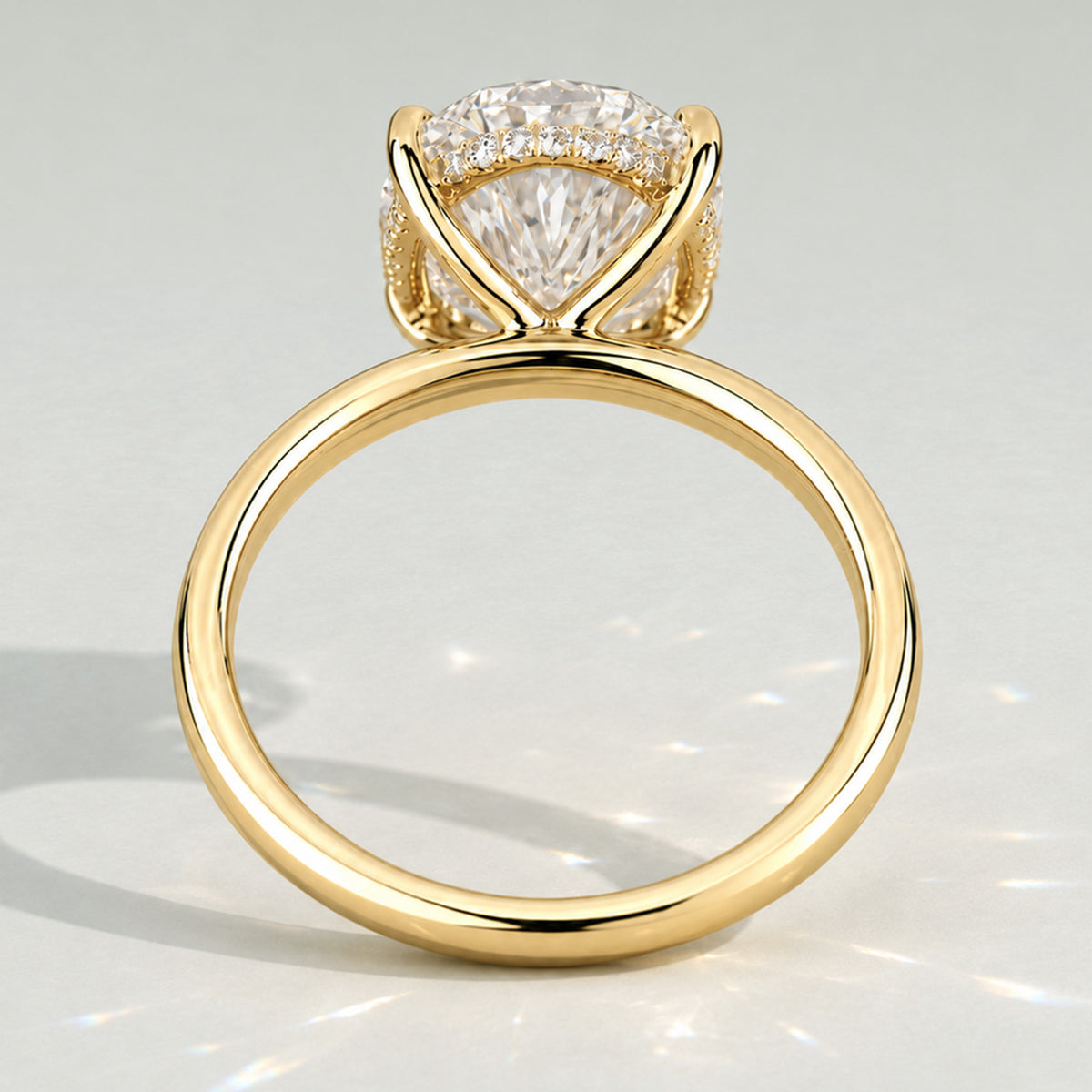Classic Hidden Halo Design Oval Cut Lab Grown Diamond Polished Engagement Rings With Round Cut Accent Stones #MCERL0050