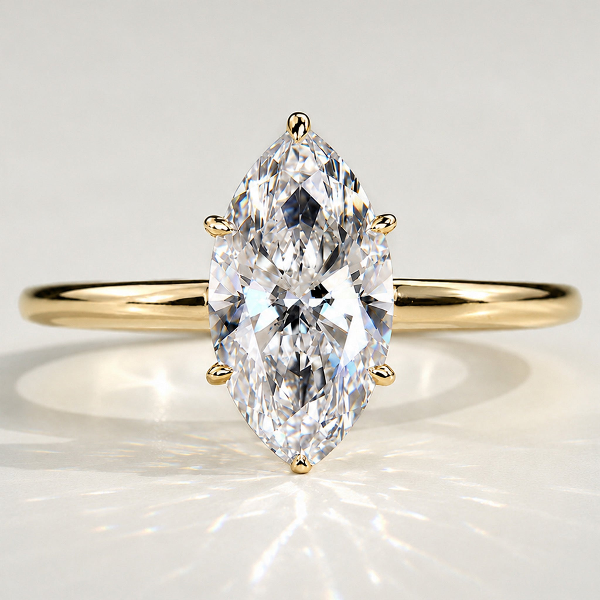 Hidden Halo Modern Design Marquise Cut Lab Grown Diamond Polished Engagement Ring With Round Cut Accent Stones #MCERL0051