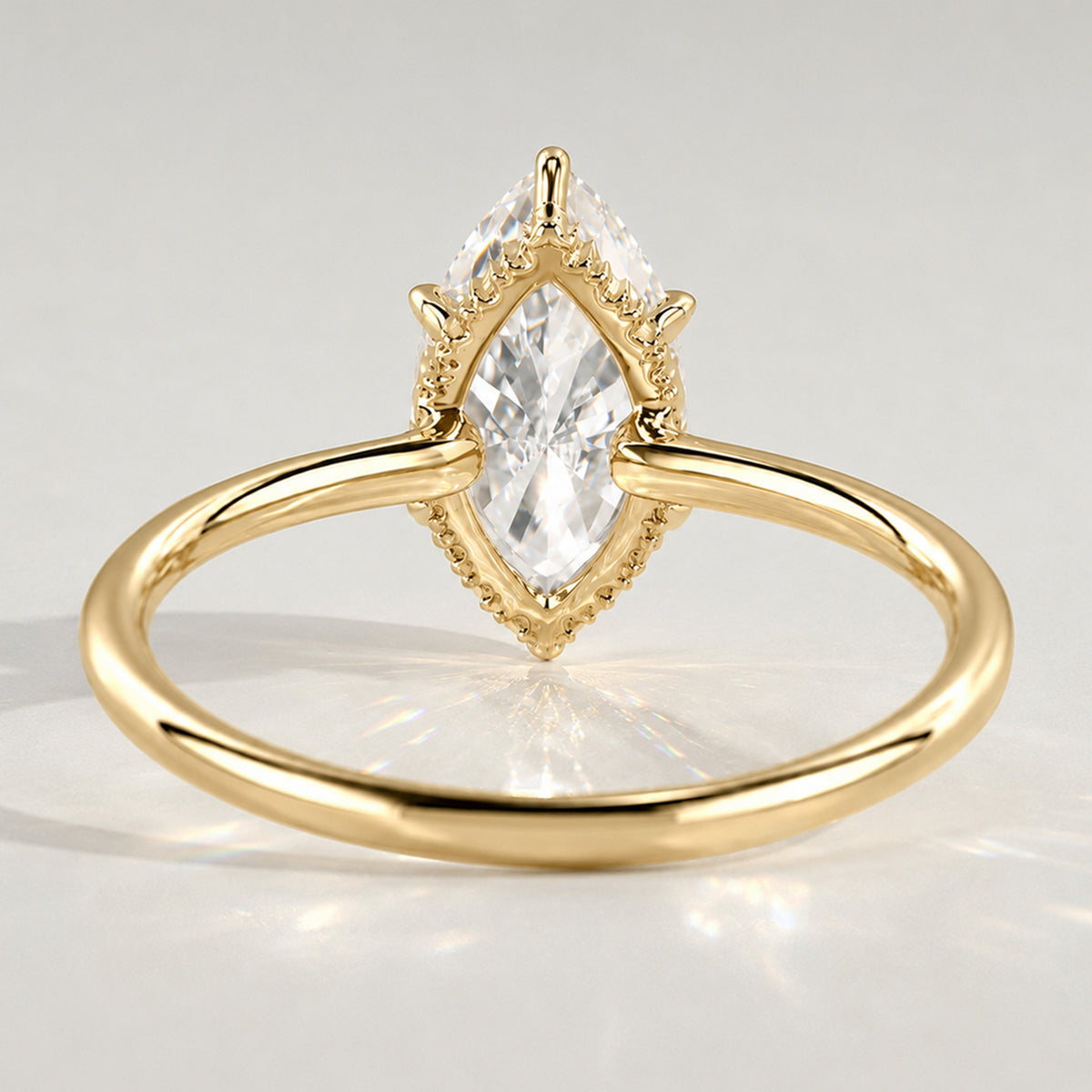Hidden Halo Modern Design Marquise Cut Lab Grown Diamond Polished Engagement Ring With Round Cut Accent Stones #MCERL0051