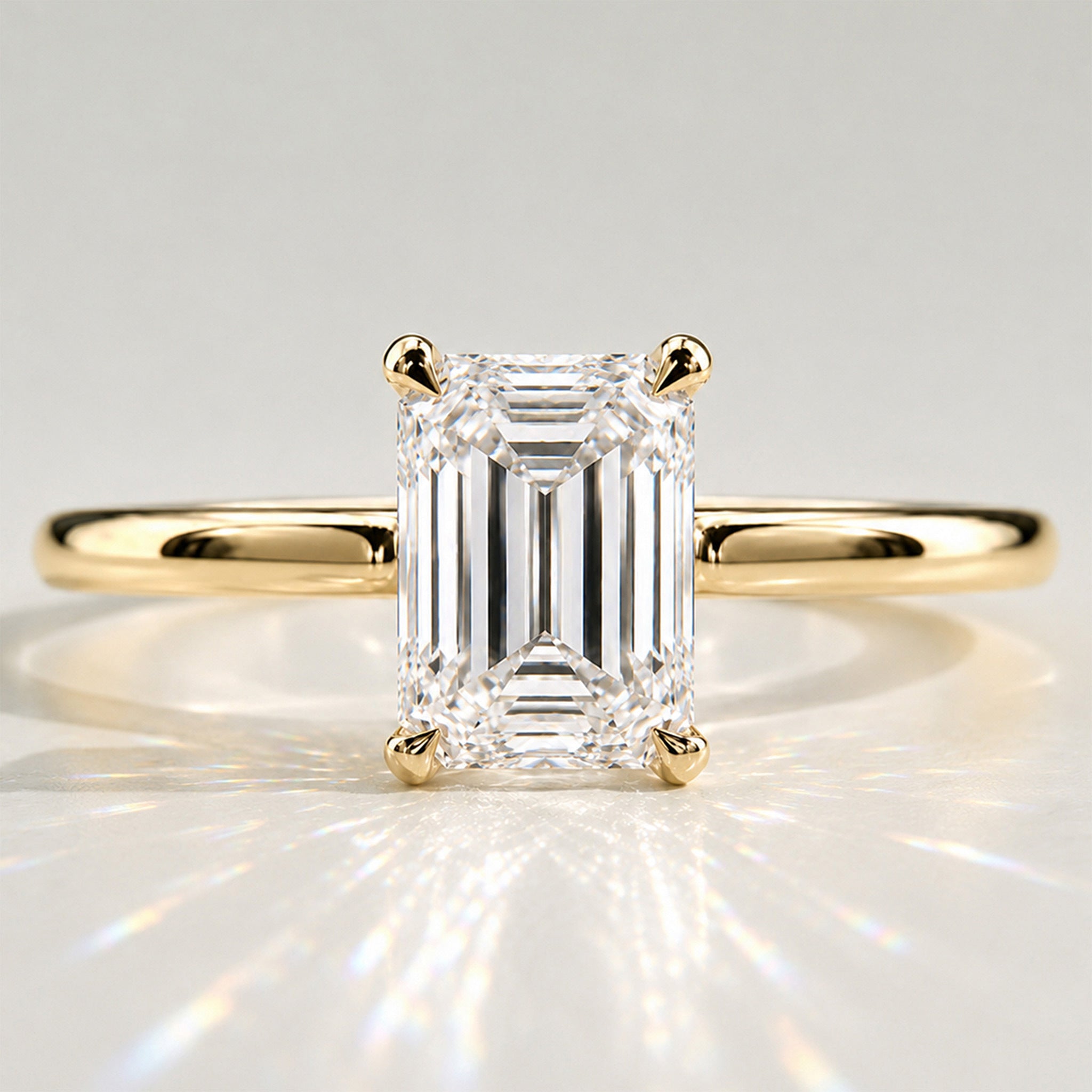 Solitaire Minimalist Design Emerald Cut Lab Grown Diamond Tapered Engagement Rings #MCERL0004