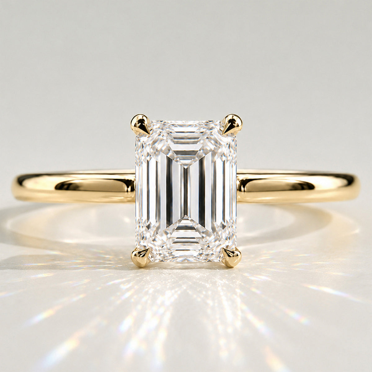 Solitaire Minimalist Design Emerald Cut Lab Grown Diamond Tapered Engagement Rings #MCERL0004