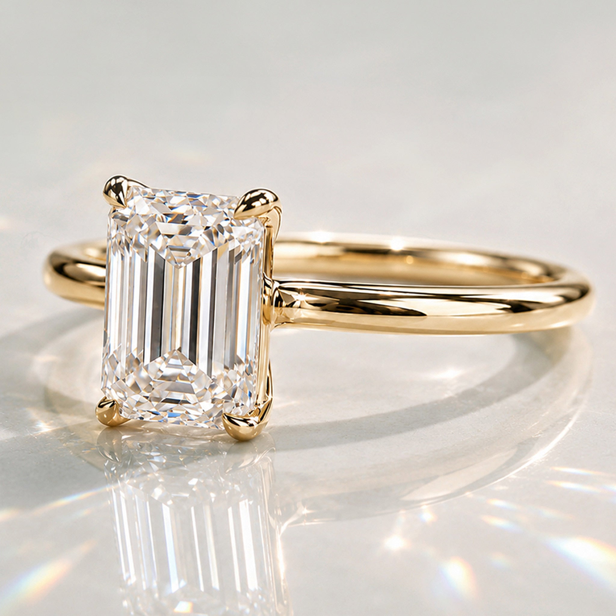 Solitaire Minimalist Design Emerald Cut Lab Grown Diamond Tapered Engagement Rings #MCERL0004