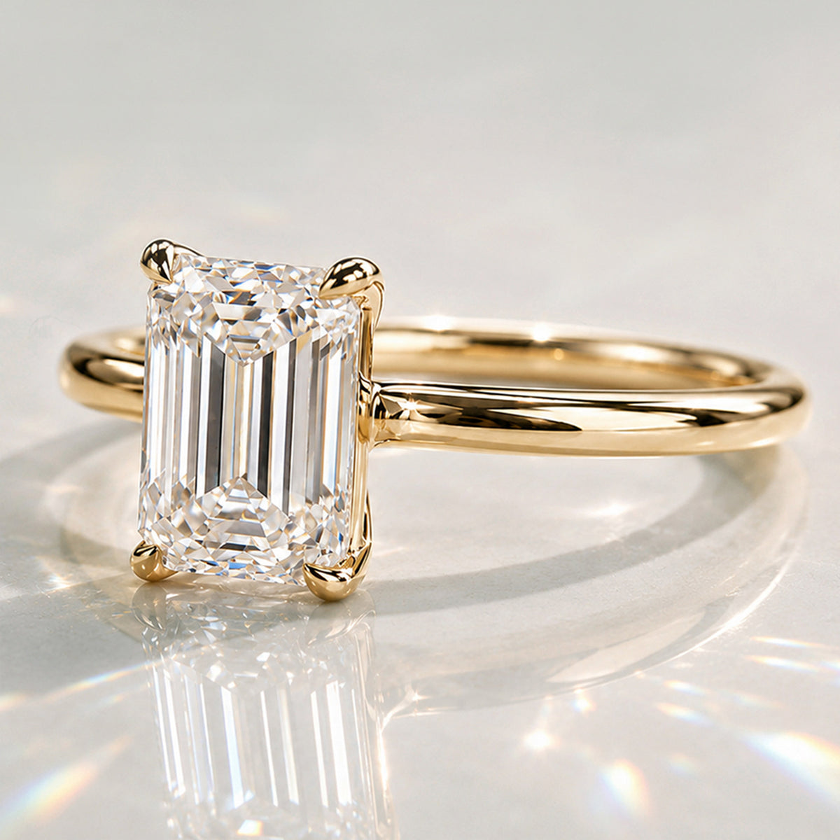 Solitaire Minimalist Design Emerald Cut Lab Grown Diamond Tapered Engagement Rings #MCERL0004