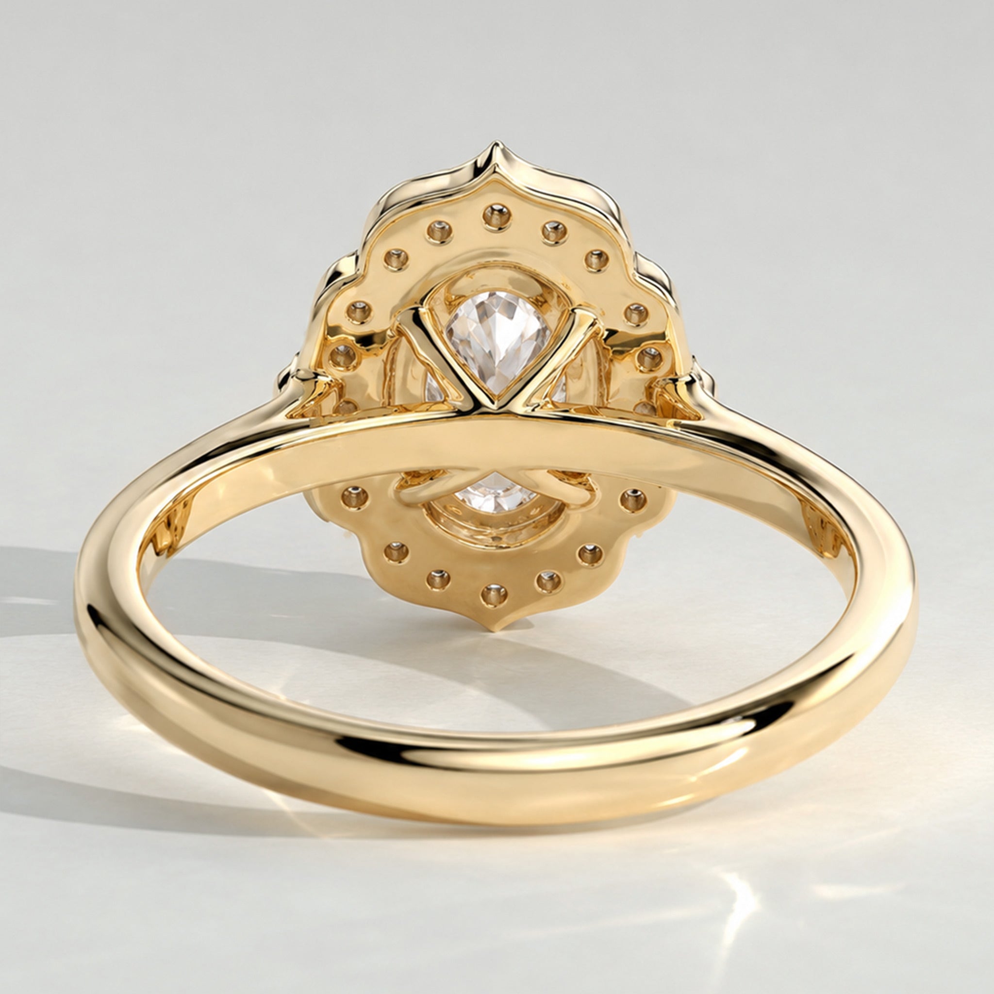 Halo Vintage Design Oval Cut Lab Grown Diamond Cathedral Basket Tapered Shank Polished Engagement Rings With Round Cut Accent Stones#MCERL0058