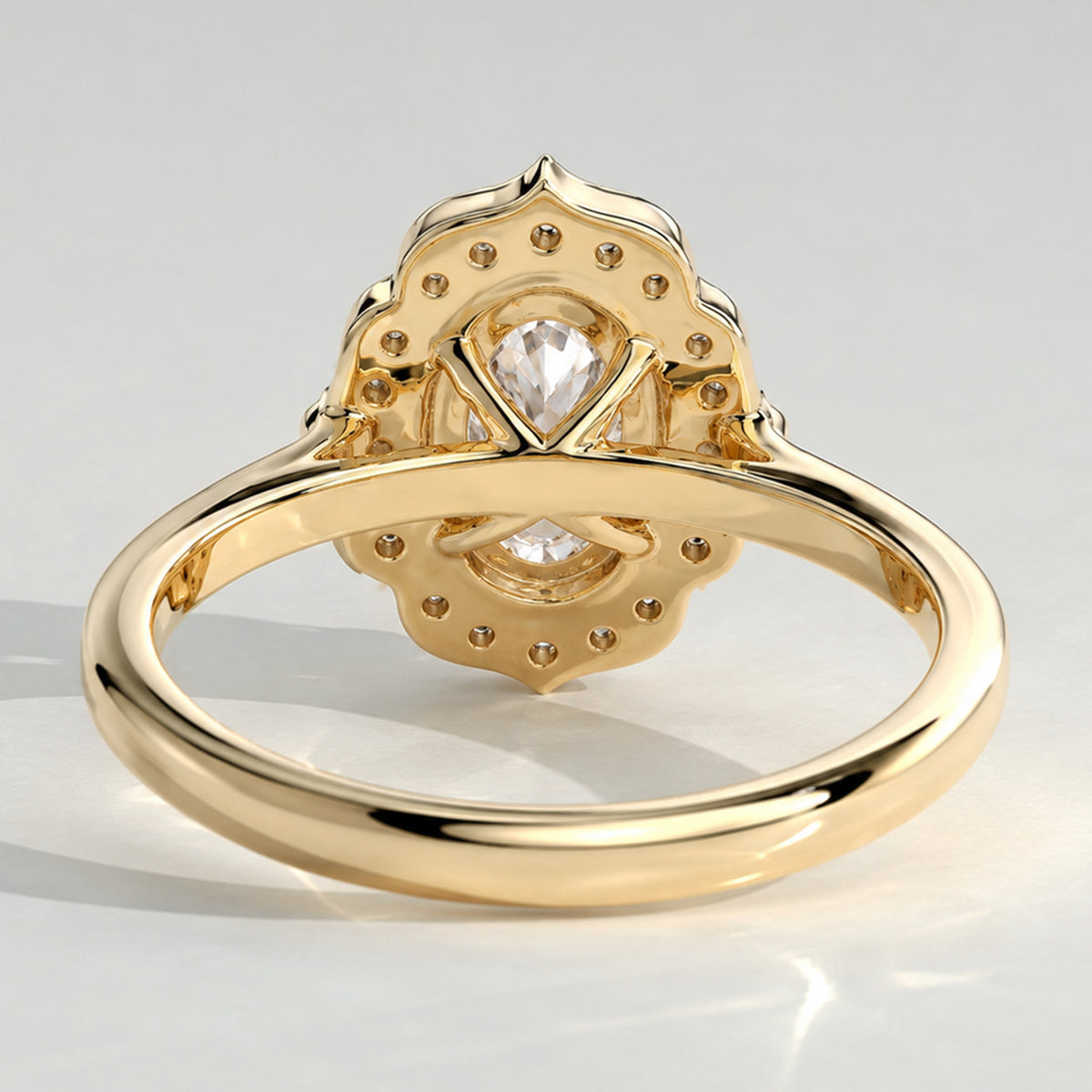 Halo Vintage Design Oval Cut Lab Grown Diamond Cathedral Basket Tapered Shank Polished Engagement Rings With Round Cut Accent Stones#MCERL0058