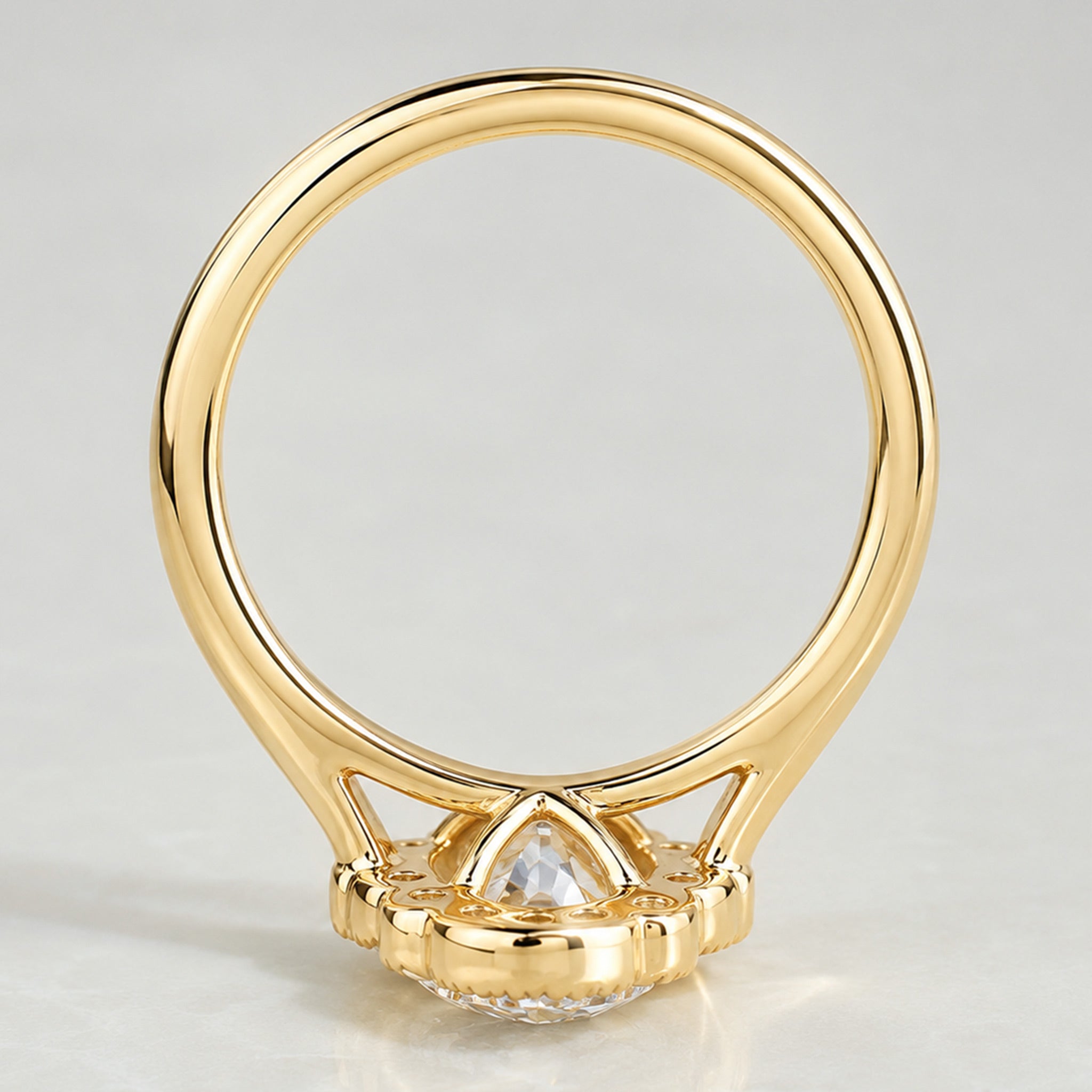 Halo Vintage Design Oval Cut Lab Grown Diamond Cathedral Basket Tapered Shank Polished Engagement Rings With Round Cut Accent Stones#MCERL0058
