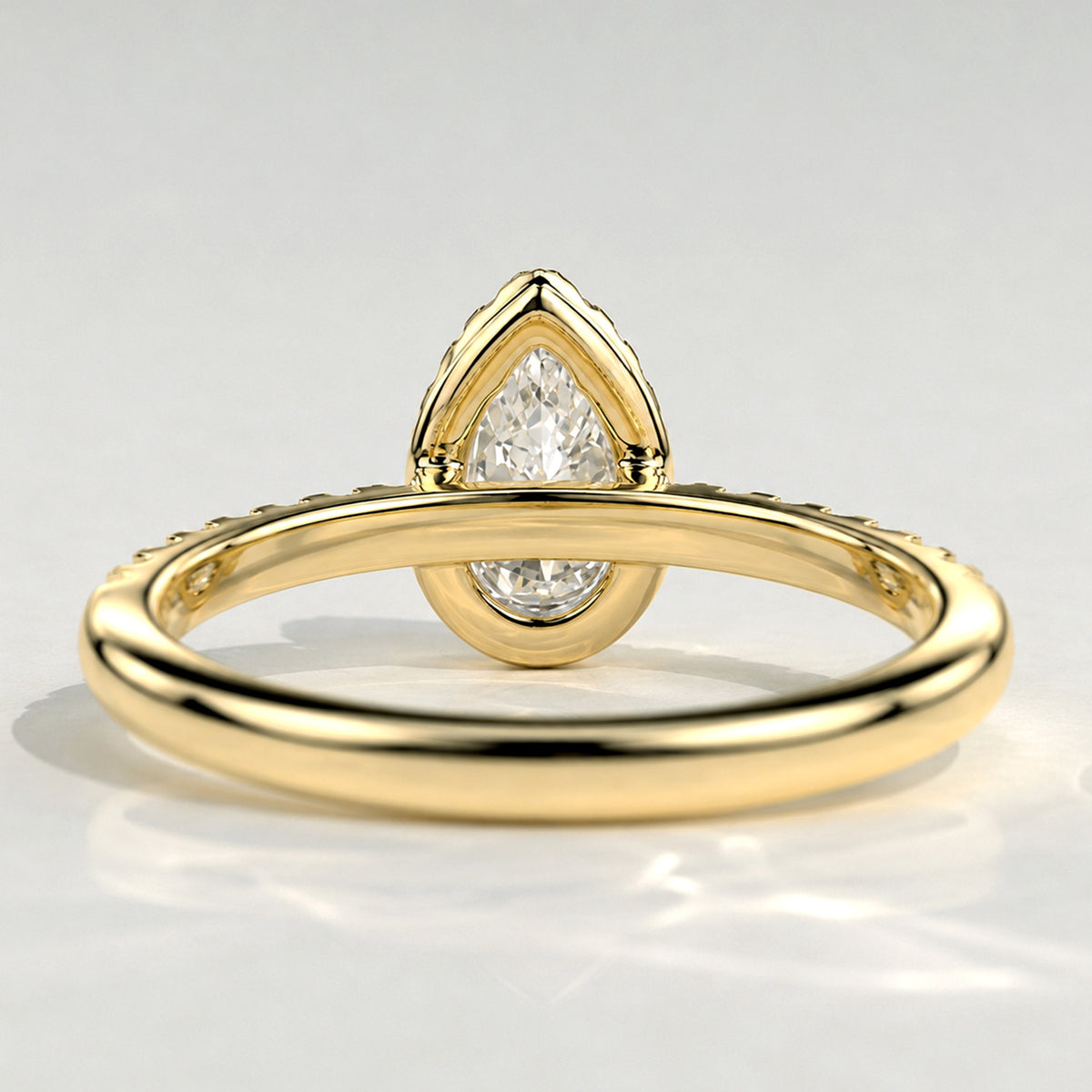 Classic Halo Design Pear Cut Lab Grown Diamond Cathedral Basket Pave Shank Engagement Ring With Round Cut Accent Stones #MCERL0060