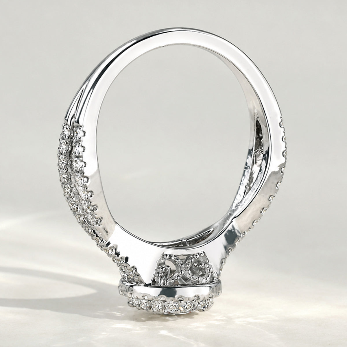 Modern Halo Design Round Cut Lab Grown Diamond Cathedral Basket Pave Infinity Twisted Shank Engagement Ring With Round Cut Accent Stones#MCERL0066