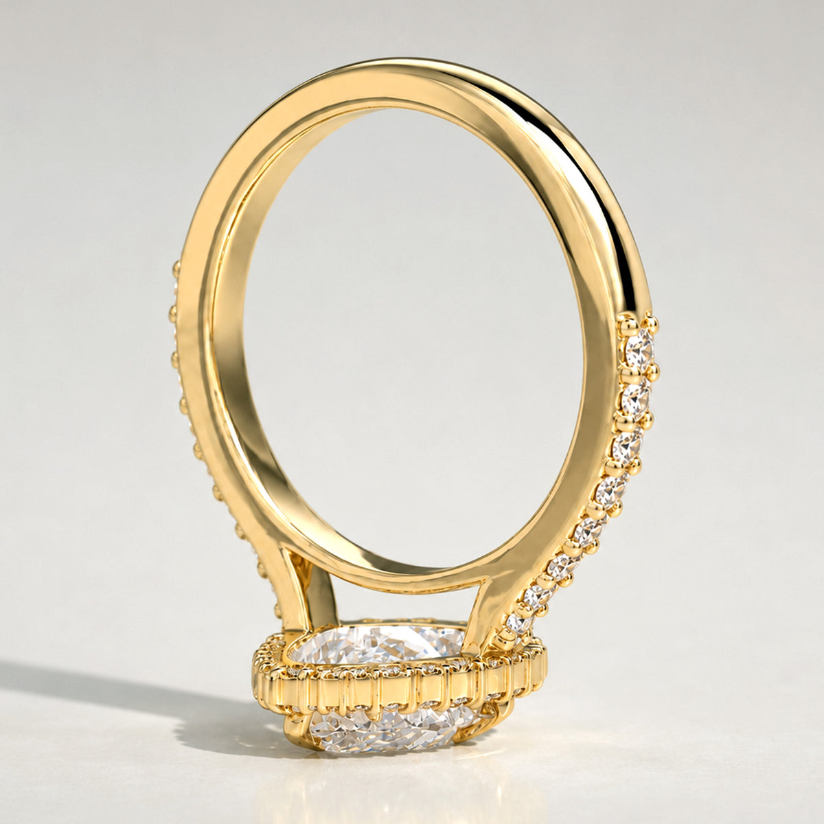 Halo Design Pear Cut Lab Grown Diamond Cathedral Basket Pave Shank Engagement Ring With Round Cut Accent Stones #MCERL0067